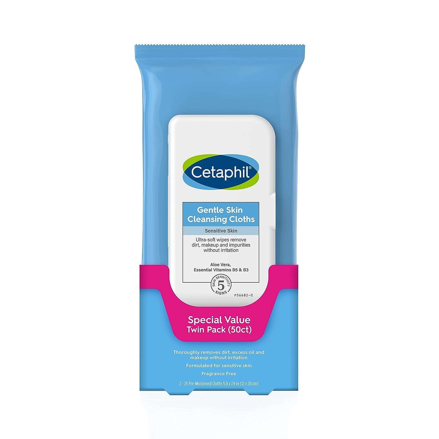 Cetaphil Face and Body Wipes, Gentle Skin Cleansing Cloths, 50 Count, Twin Pack, for Dry, Sensitive Skin, Flip Top Closure, Great for the Gym, Travel, in the Car, Hypoallergenic, Fragrance Free - Image 1