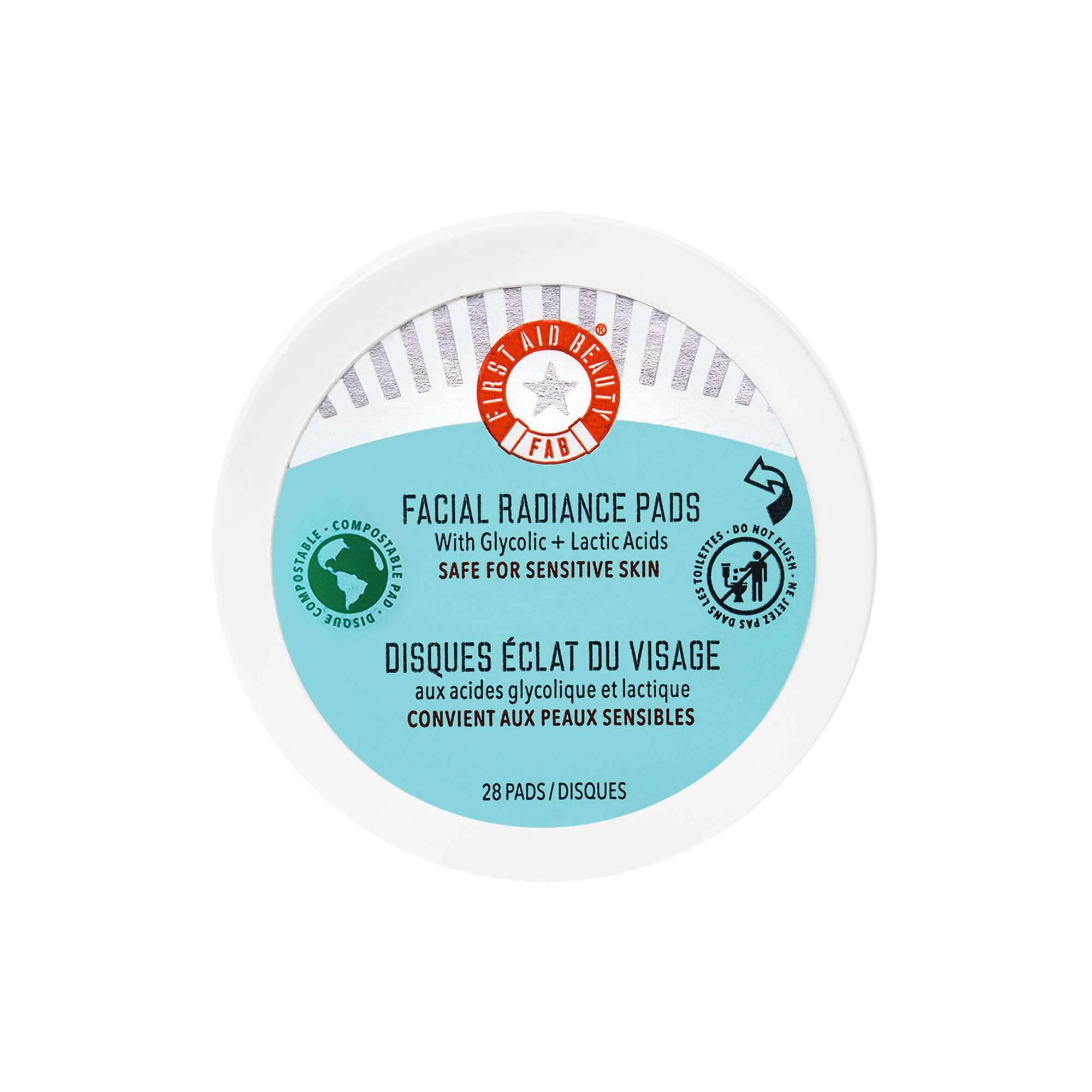 First Aid Beauty - Facial Radiance Pads with Gycloic & Lactic Acids – Daily Exfoliating Pads with AHA that Help Tone & Brighten Skin – Makeup Routine Prep - Compostable for Daily Use – 28 Count - Image 1