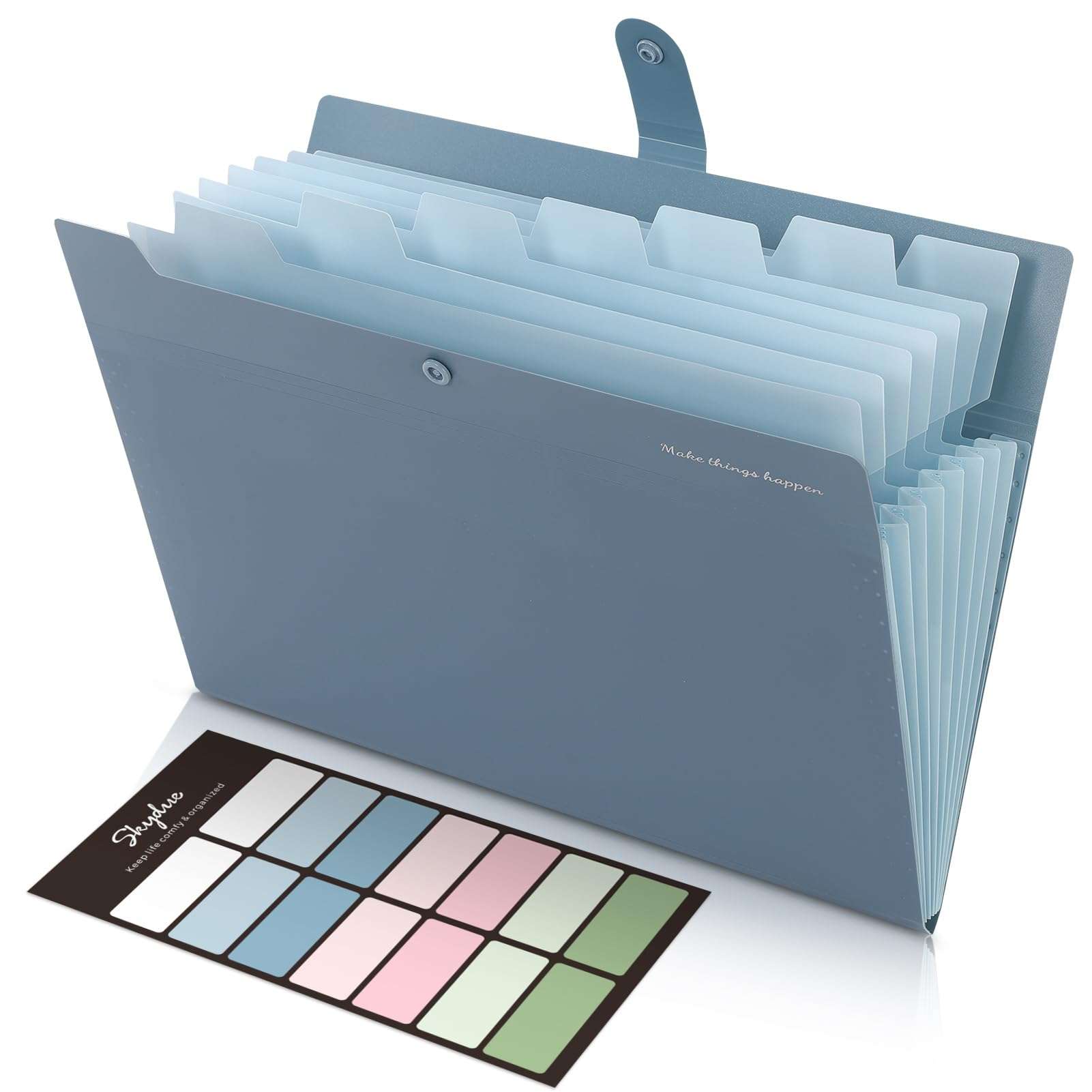 SKYDUE Expanding File Organizer with 8 Pockets, Accordion File Folders with Labels, Portable Document Paper Bill Receipt Organizer, Home College School Office Supplies, Letter Size, Blue - Image 1