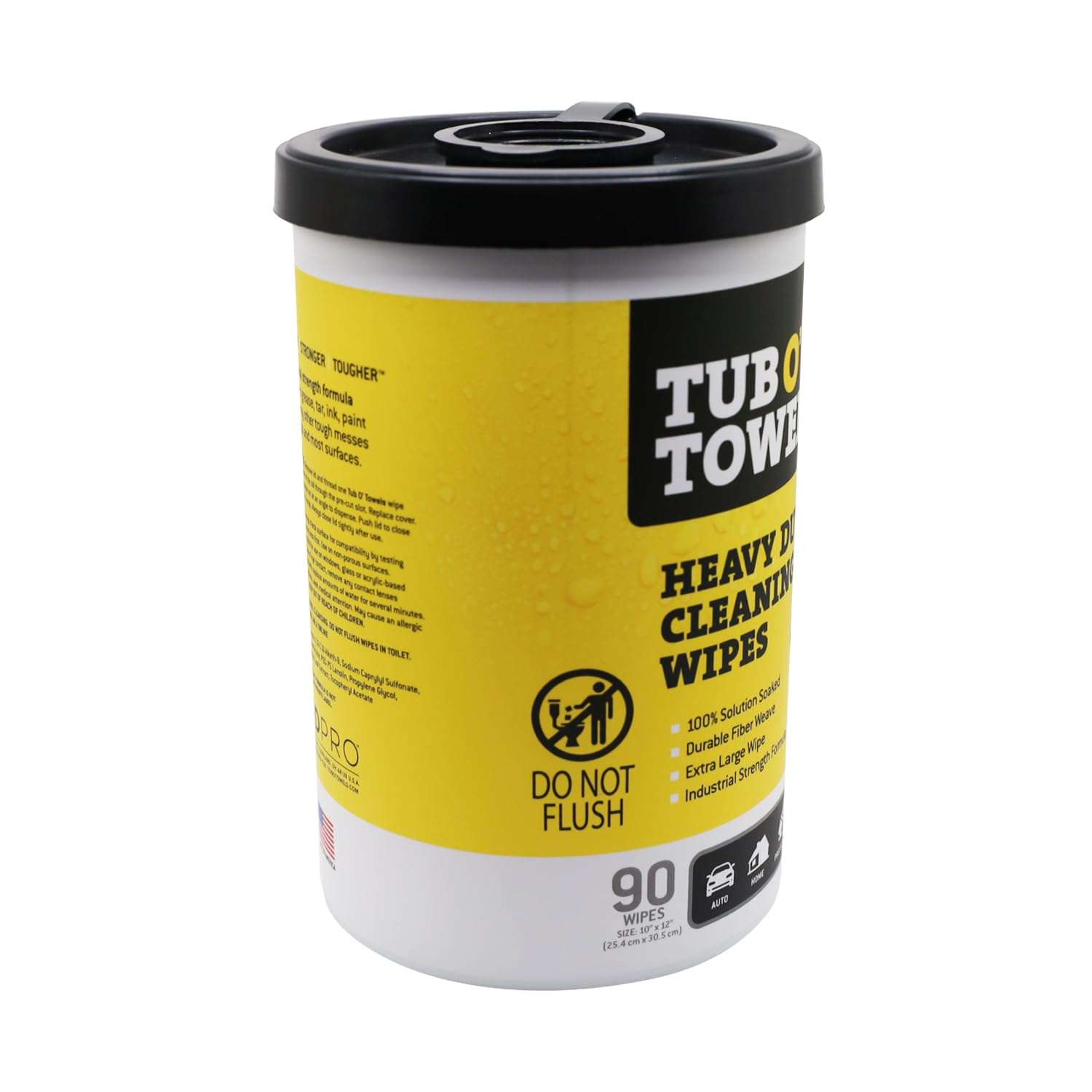 Tub O' Towels TW90 Heavy-Duty 10" x 12" Size Multi-Surface Cleaning Wipes, 90 Count Per Canister, 6 Pack - Image 2