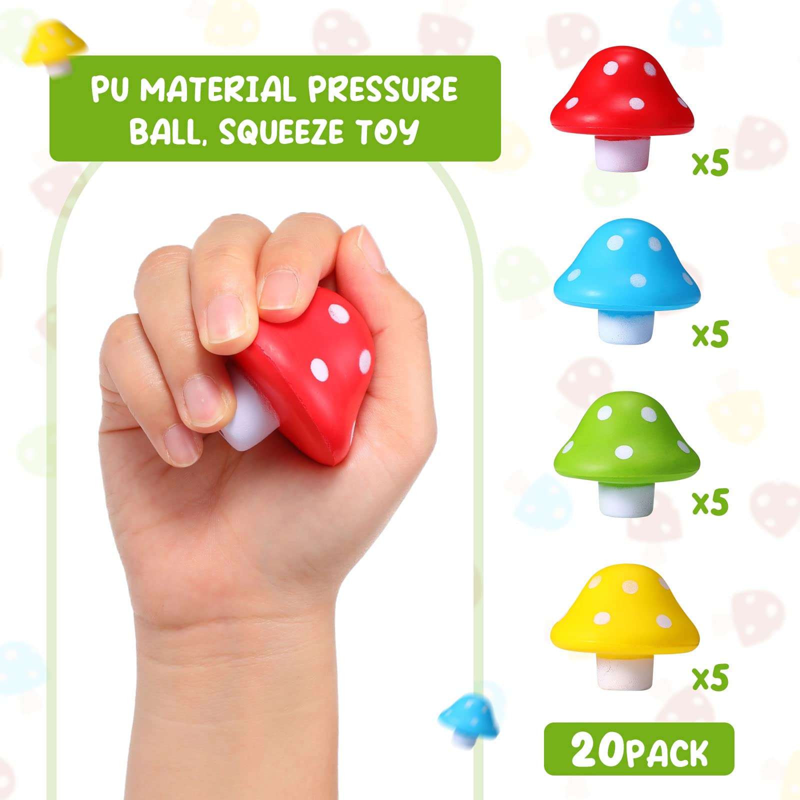 Jerify 20 Pcs Mini Mushroom Stress Balls Toys Mushroom Party Favors 1.57 Inch PU Foam Stretchy Stress Relief Fidget Toys Bulk for Festival Trinkets Adults Anxiety Relaxing - Image 4