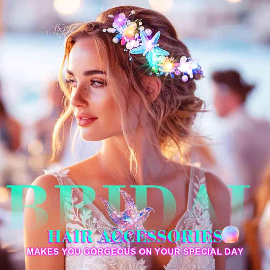 JAKAWIN Light Up Mermaid Costume Headpiece Starfish Ocean Hair Accessories for Women - Image 7