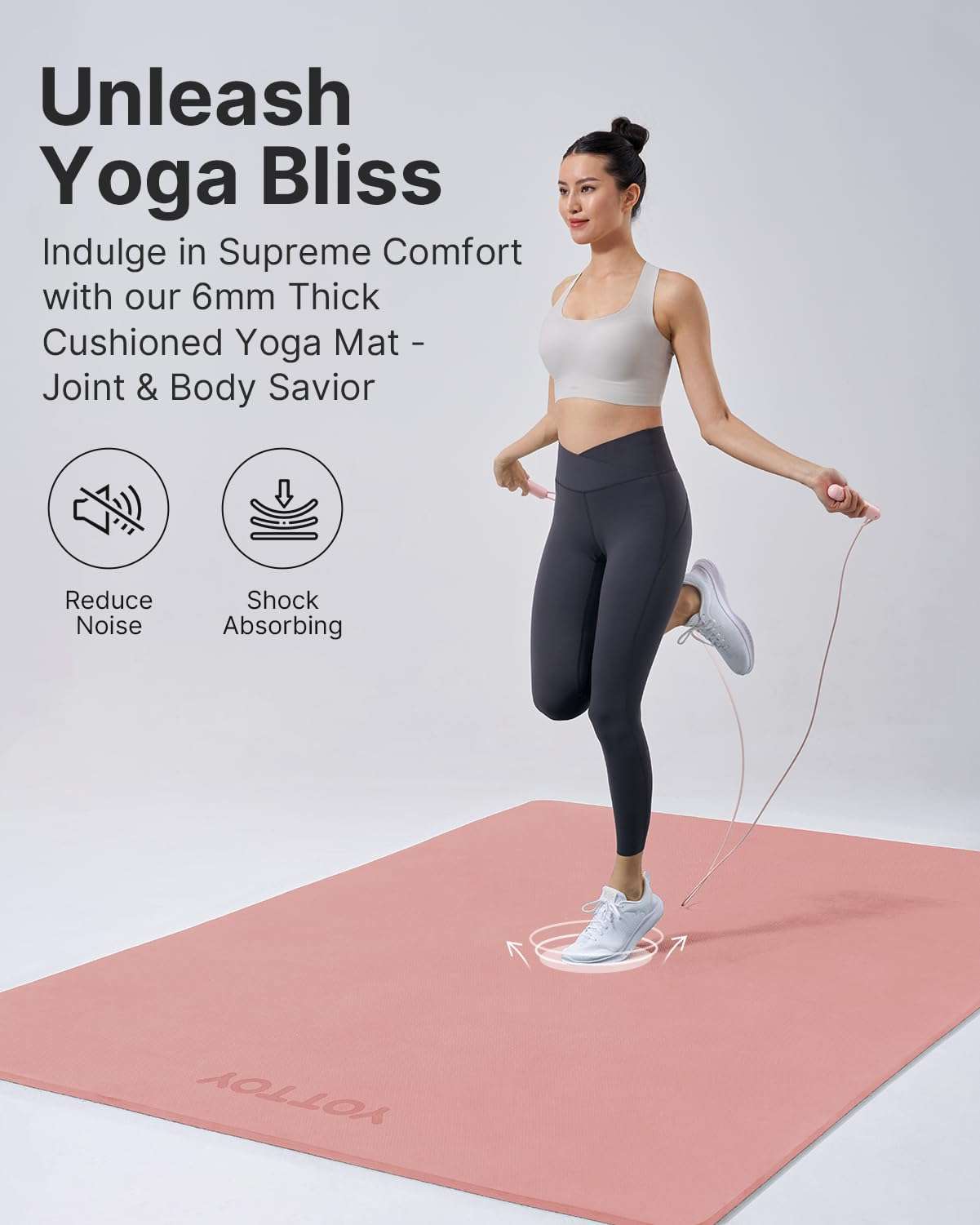 YOTTOY Large Yoga Mat (75 * 52 * 1/2inch),Extra Wide TPE Exercise Mat,Non-Slip Workout Mat for Pilates, Fitness, Barefoot, Home Gym Studio with Strap and Towel - Image 7