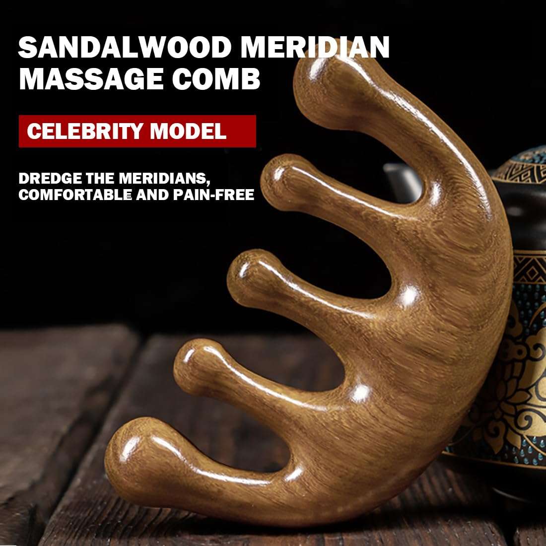 Cureder Wooden Scalp Massager - Handmade 100% Natural Green Sandalwood Wide Tooth Combs - Wood Massage Comb & Sandalwood Comb for Luxurious Hair Care - Image 2