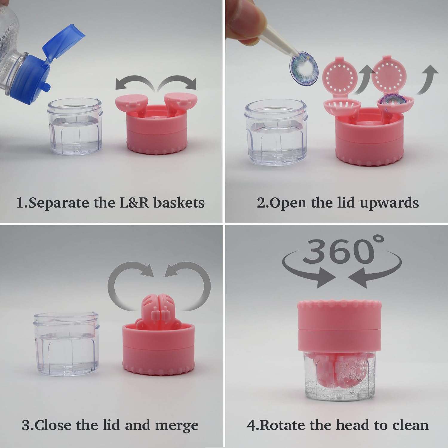 Vastsoon Contact Lens Case with Cleaner Washer, Travel Size Cute Colored Contact Lenses Applicator Removal Tool Kit with Mirror Solution Bottle for Daily Outdoor (Pink) - Image 5