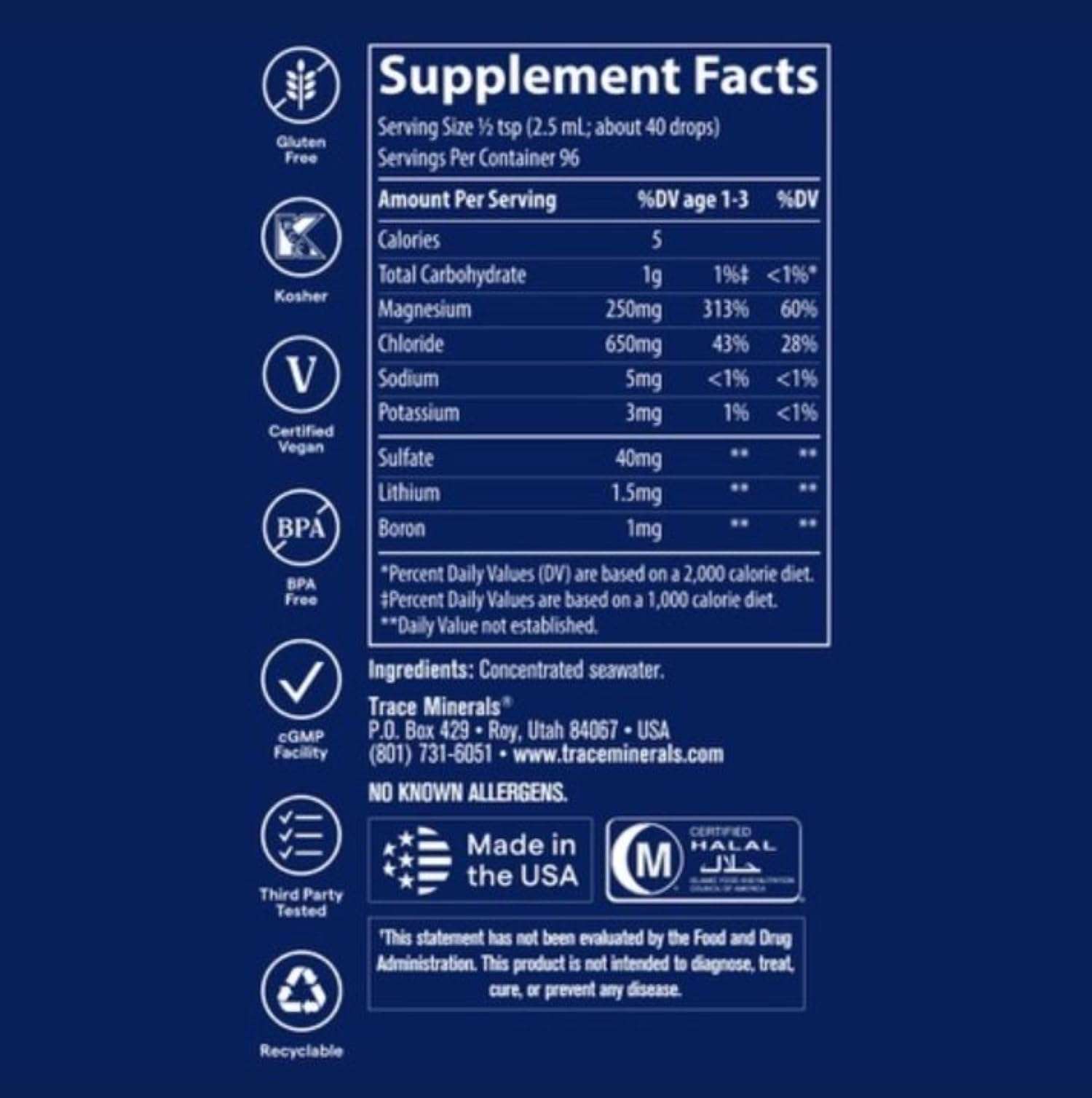 Trace Minerals ConcenTrace Trace Mineral Drops - Liquid Supplement for Bone & Joint Support - Aids Hydration & Electrolyte Restoration - Unflavored-Original, 8 fl oz (96 Servings) - Image 2
