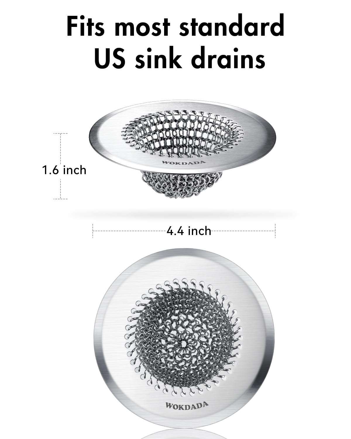 Wokdada Revolutionary Sink Strainer/Patented Reversible Chain Mesh, Effortless Cleaning & Debris Catcher, Large Capacity, No Clog, 304 Stainless Steel & Rust-Proof/Handmade with Premium Materials - Image 2