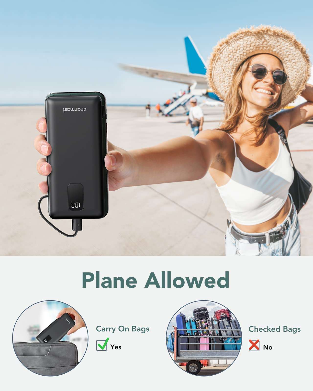 charmast Portable Charger with Built-in Cables & Wall Plug, 10000mAh Portable Power Bank, External Battery Pack Travel Essentials Compatible with iPhone 16/15/14/13, Samsung, iPad etc - Image 8