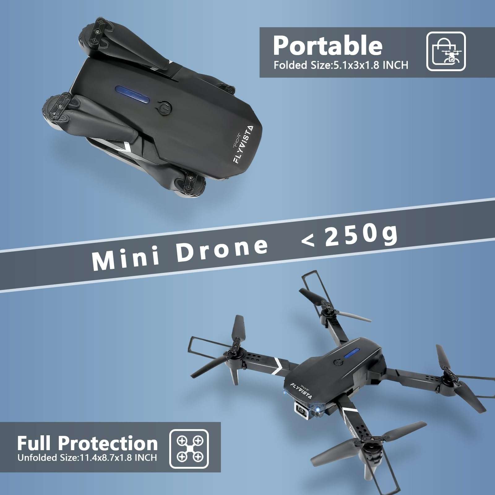FLYVISTA Mini Drone with Camera for Adults Kids, 1080P WiFi FPV Camera Drone with 3 Batteries, One-Click Take Off/Landing, Altitude Hold, Headless Mode, 360° Flips, 3-Gear Speeds, Emergency Stop, Carrying Case, Toys Gifts for Kids and Adults Beginner - Image 6