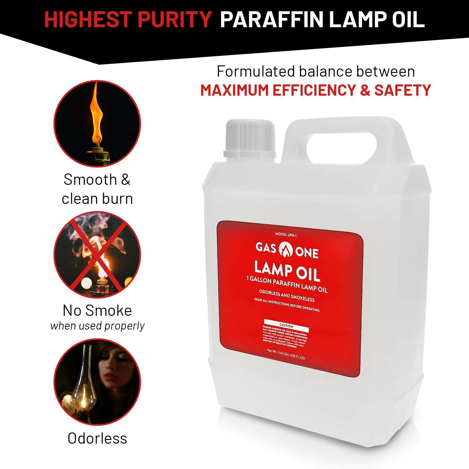 GasOne Liquid Paraffin Lamp Oil – 1 Gallon (128oz) Clear – Odorless, Smokeless Indoor Outdoor Fuel for Lanterns, Lamps, and Torches – Safe Packaging - Image 4