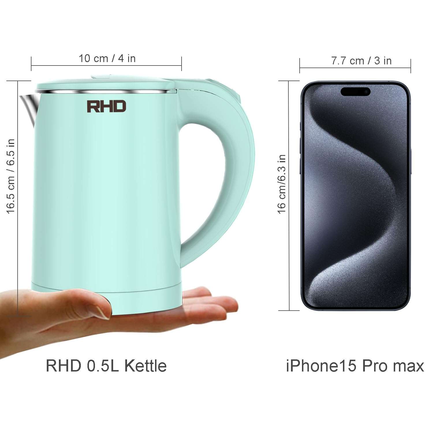 0.5L Small Portable Electric Kettles for Boiling Water, Stainless Steel Travel Kettle, Fast Boil Teapot, Boil-Dry Protection & Auto Shut-Off, Perfect For Traveling Cooking, Coffee, Tea, Eggs(Green) - Image 3