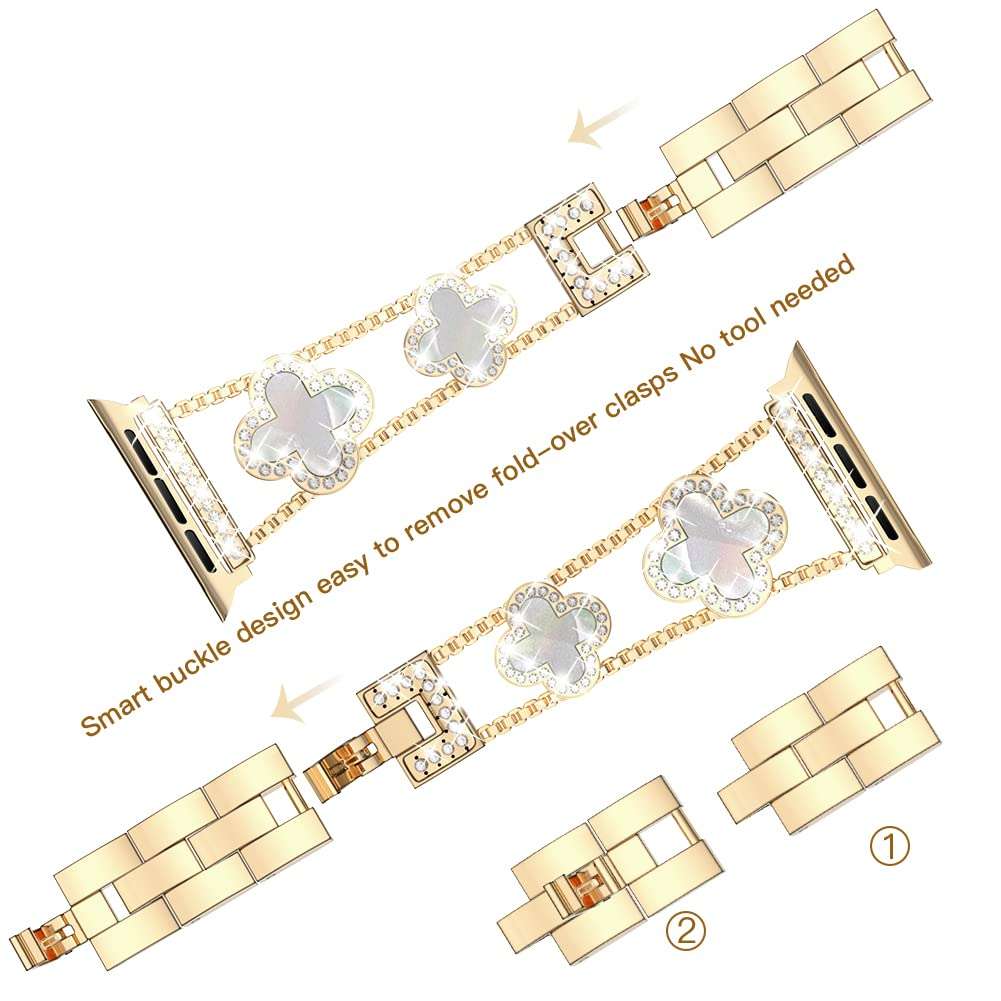 Musk-MSKR Diamond Metal Bands Add Sparkle to Your Watch For Apple Watch Series 10/9/8/7/6/5/4/3/2/1SE/Ultra Clover Simple and Stylish Compatible with 38mm40mm41mm42mm44mm45mm 46mm49mm Women's Wear - Image 5