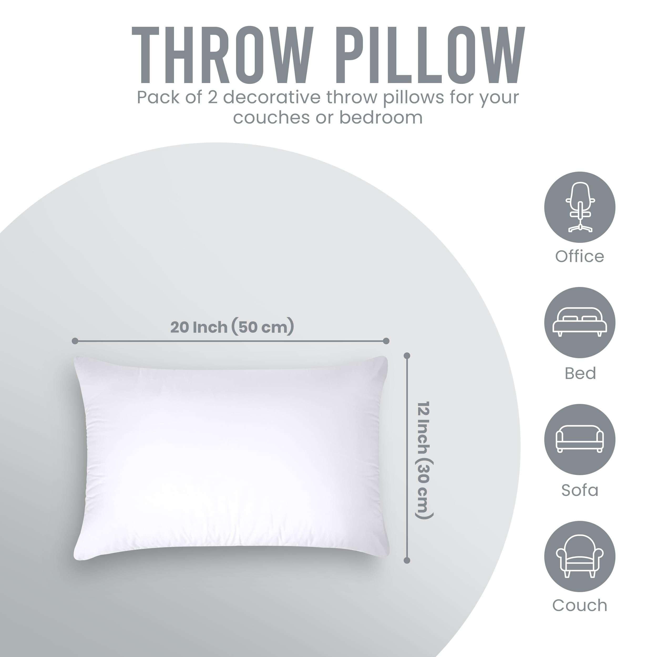 Utopia Bedding Throw Pillows (Pack of 2, White), 12 x 20 Inches Indoor Decorative Pillow Insert for Sofa, Bed and Couch - Image 3