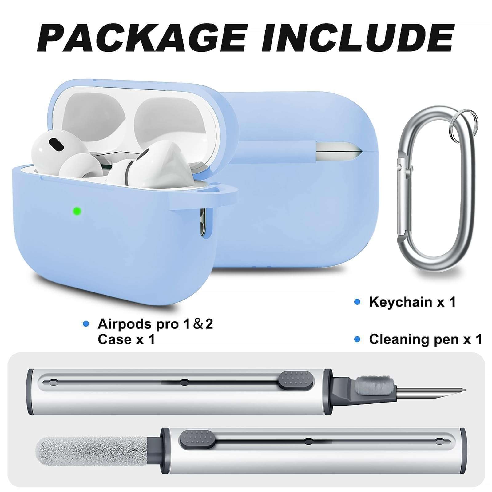 MOLOVA AirPods Pro Case Cover with Cleaner Kit, Soft Silicone, Blue | Denim Blue | Comes with Keychain | for Women Men | Compatible with 1st/2nd Generation - Image 2
