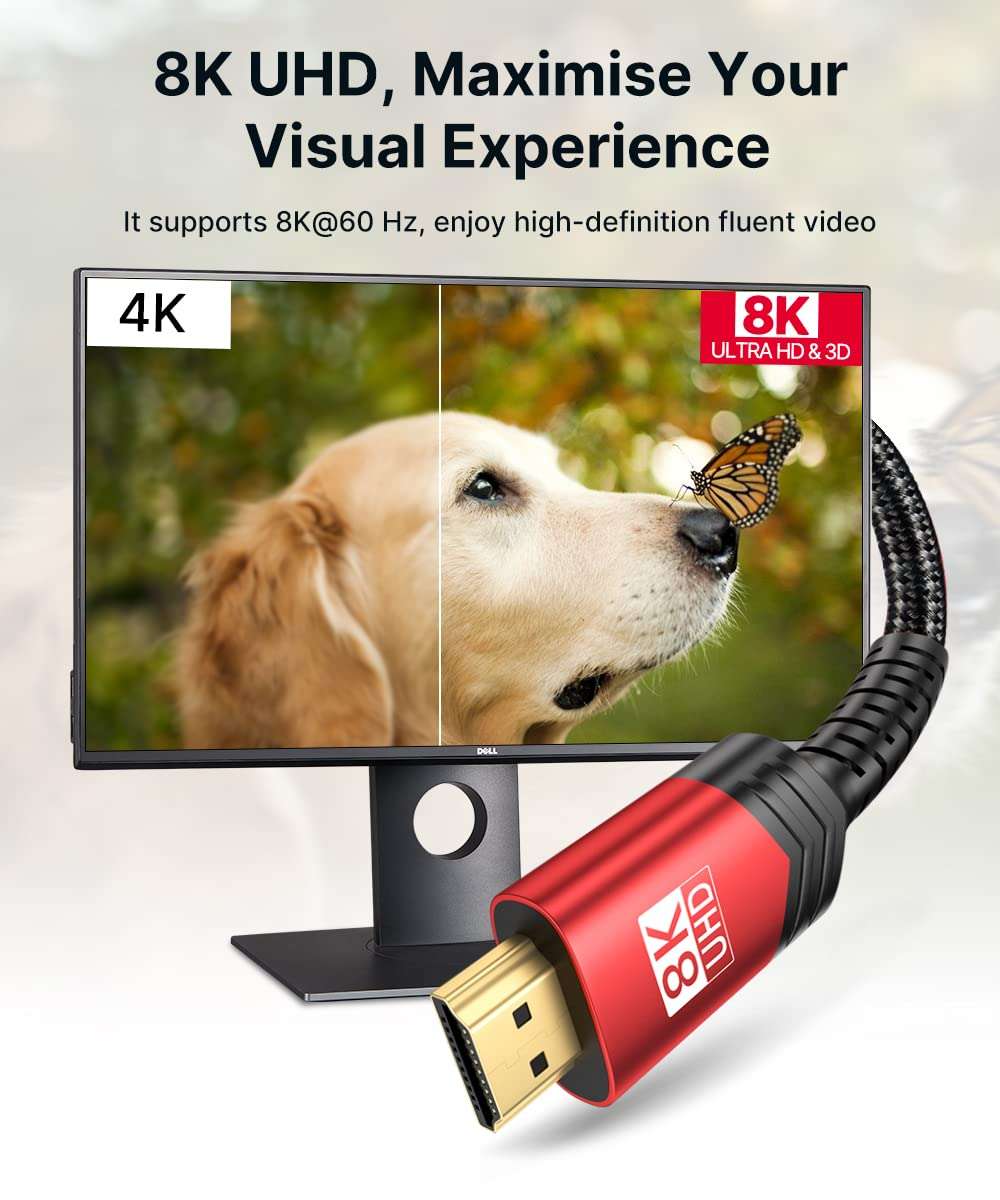 JSAUX 8K HDMI Cable 2.1 2 Pack 6ft, 48Gbps Ultra High Speed HDMI Cable Braided Cord (4K@144Hz, 4K@120Hz, 8K@60Hz) HDCP 2.2&2.3 HDR 10 eARC ARC, Compatible with Switch 2/PS5/Laptop/Monitor/HDTV/-Red - Image 2