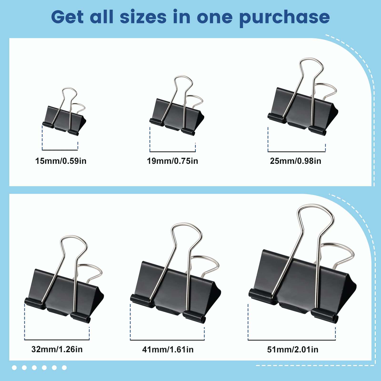 208 PCS Binder Clips Paper Clamps Assorted Sizes, Metal Paper Binder Clip, Black Binding Paperwork Clamp Bulk, School Teachers Office Supplies - Image 7