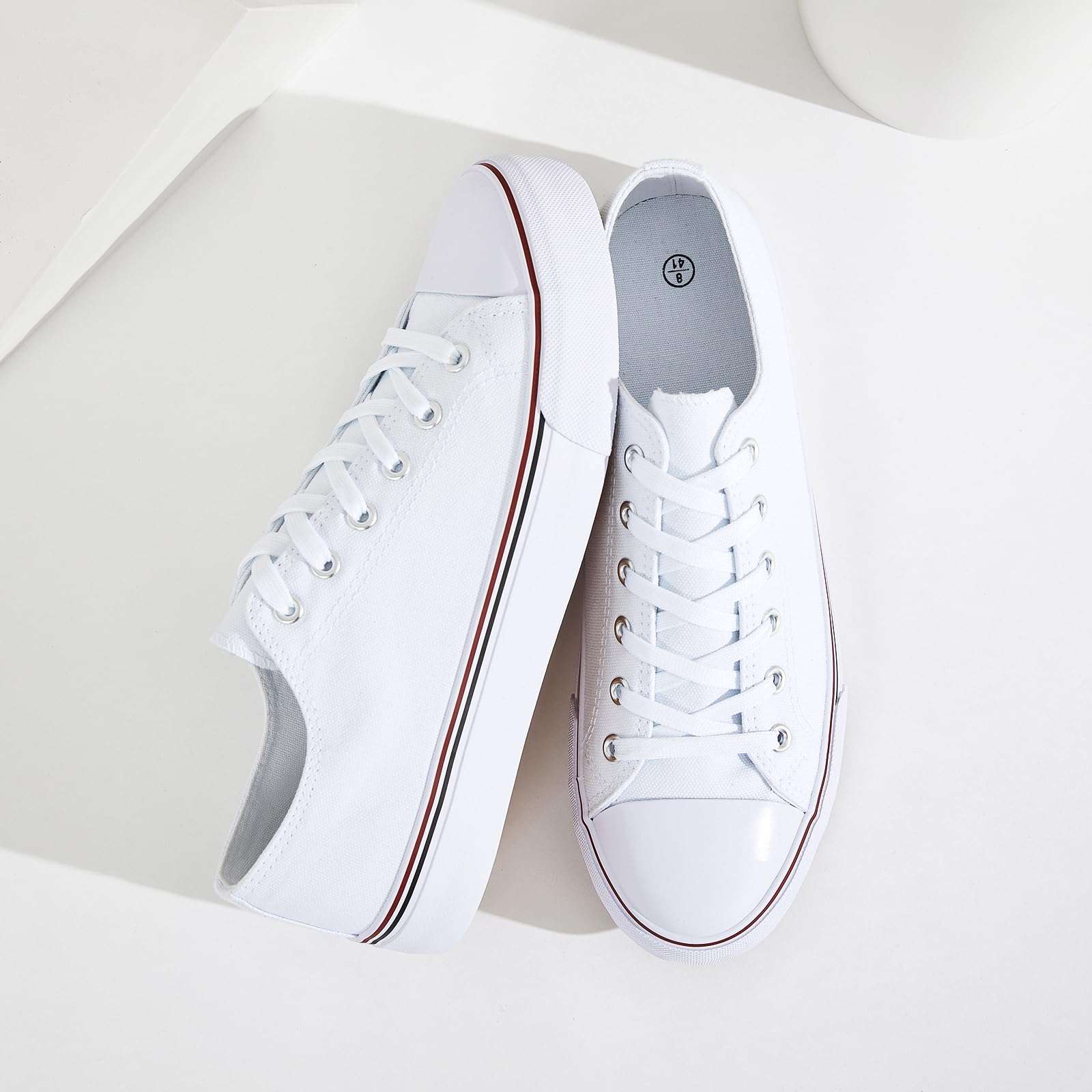 FRACORA Womens White Canvas Sneakers Low Top Lace Up Canvas Shoes Fashion Comfortable - Image 5