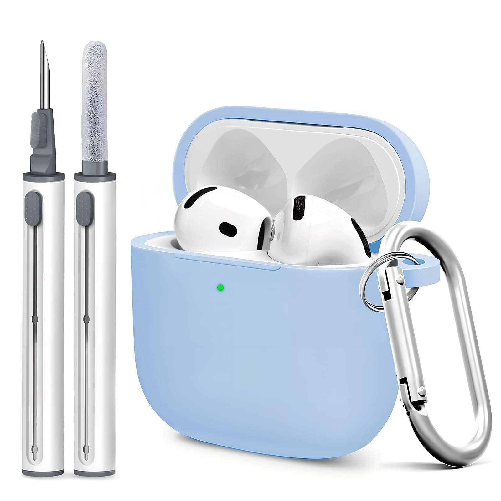 Woyinger for Airpods 4th Case Cover, Come with Cleaner Kit,Soft Skin Silicone Case Cover with Keychain, Full Protective Case for Men and Women, Compatible with AirPods 4th Generation Case,Sky Blue - Image 1