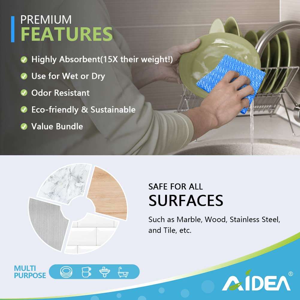 AIDEA Cleaning Wipes, Multi-Purpose Towel and Reusable Cleaning Cloths 80Ct(1 Pack), Domestic Wipes for Kitchen and Office (12''x24'') - Image 2