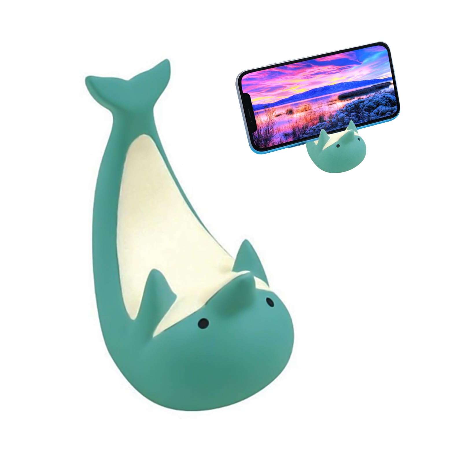 Cyrank Cell Phone Stand, Cute Dolphin Phone Holder Smartphone Stand Smartphone Holder for Desk Office Home Decor Accessories Desk Ornament Small Desk Phone Stand Mount for All Phones Tablets, Green - Image 1