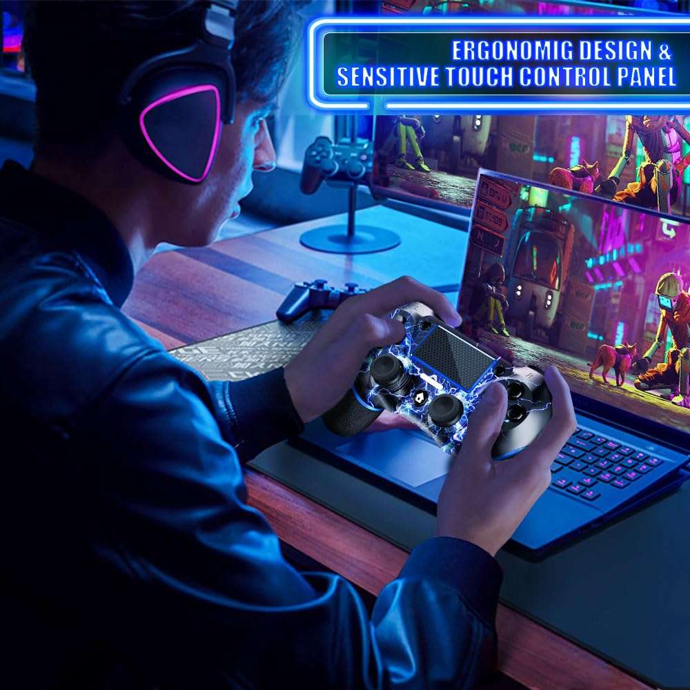 AceGamer Wireless Controller for PS4, Custom Design V2 Gamepad Joystick for PS4 with Non-Slip Grip of Both Sides and 3.5mm Audio Jack! Thumb Caps Included! (Lightning) - Image 6