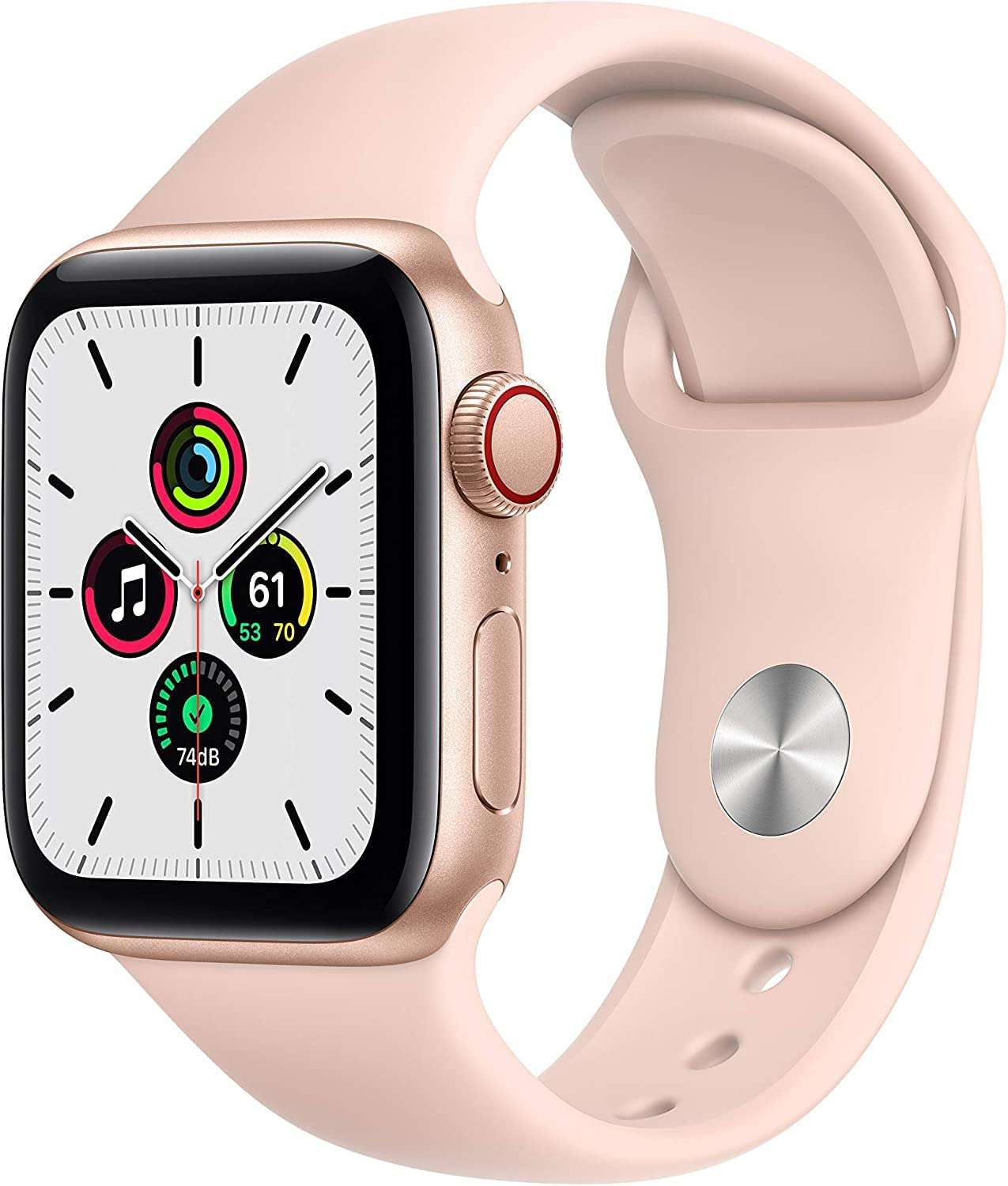 Apple Watch SE (GPS + Cellular, 40mm) - Gold Aluminum Case with Pink Sand Sport Band (Renewed) - Image 1