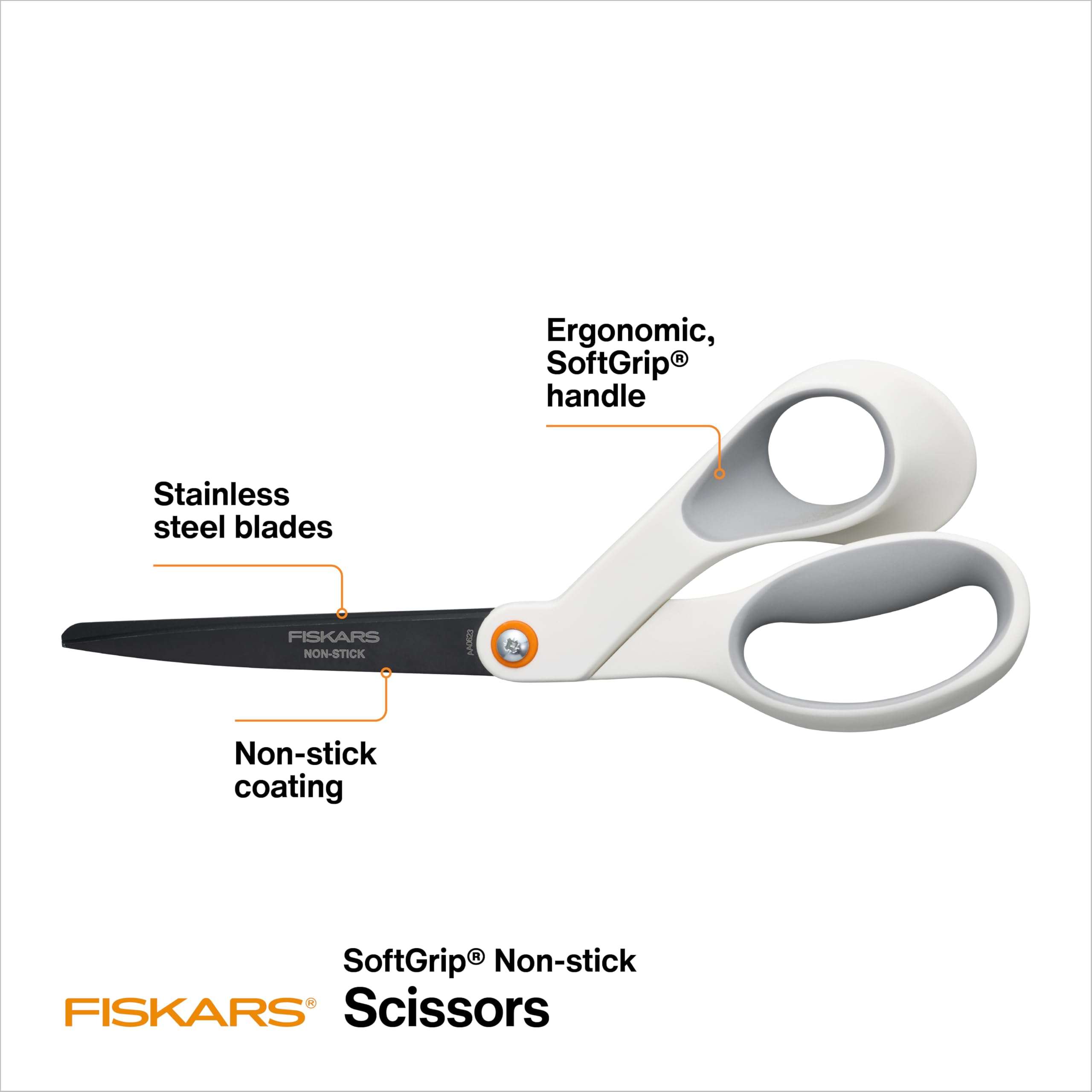 Fiskars 8” Premium Non-Stick Comfort Grip Scissors Ideal for Sticky Materials like Vinyl, Tape, and Glue, with Ergonomic Bent Handles for Precise Tabletop Cutting - Image 4