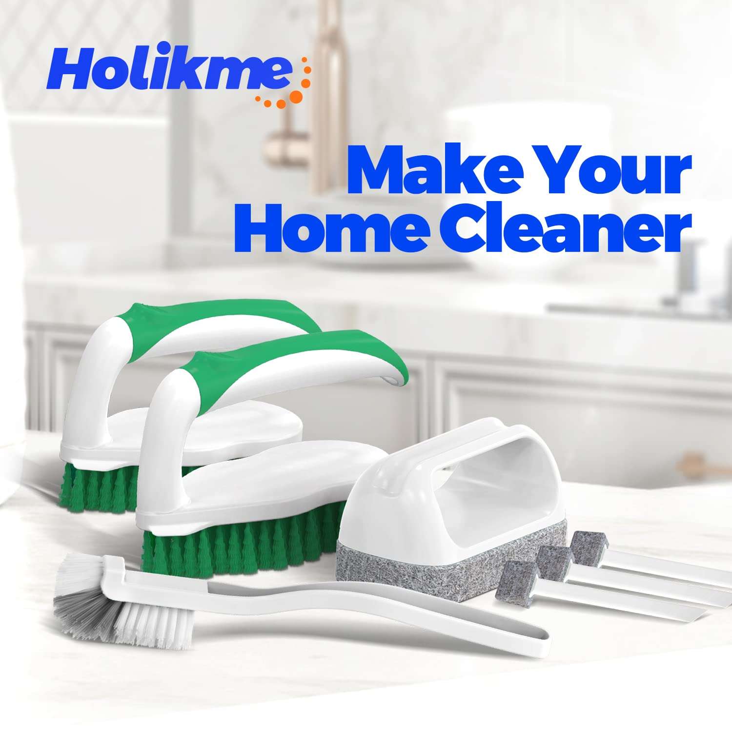 Holikme 7 Pack Deep Cleaning Brush Set, Scrub Pads with Scraper Tip for Pool Walls, Bathroom, Grout, Floor, Tub, Shower and Kitchen Surface (Green) - Image 7