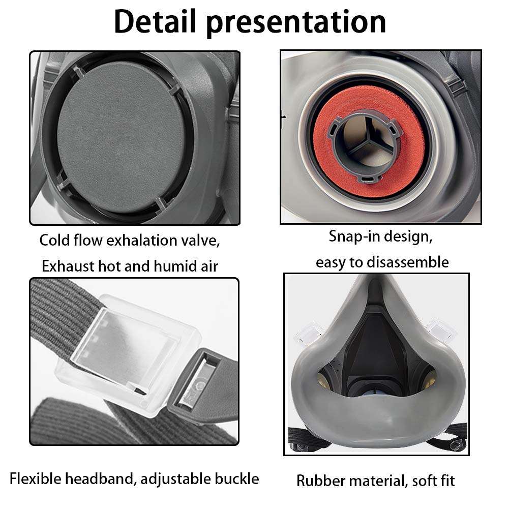 RBLCXG Respirator Reusable Half Face Cover Gas Mask with Safety Glasses, Filters for Painting, chemical, Organic Vapor, Welding, Polishing, Woodworking and Other Work Protection - Image 4