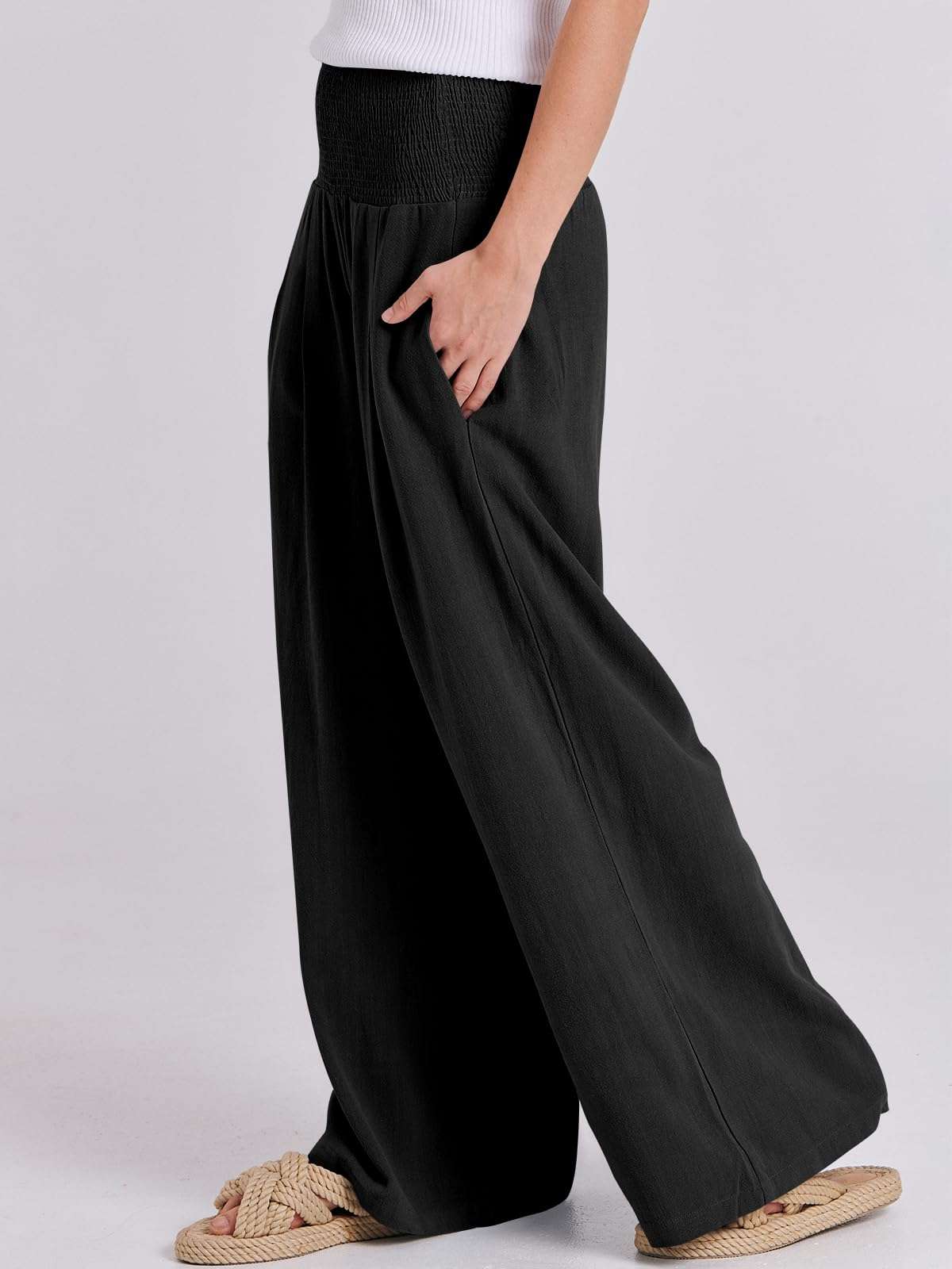ANRABESS Women Linen Palazzo Pants Summer Boho Wide Leg High Waist Casual Lounge Pant 2025 Beach Travel Vacation Outfits - Image 7