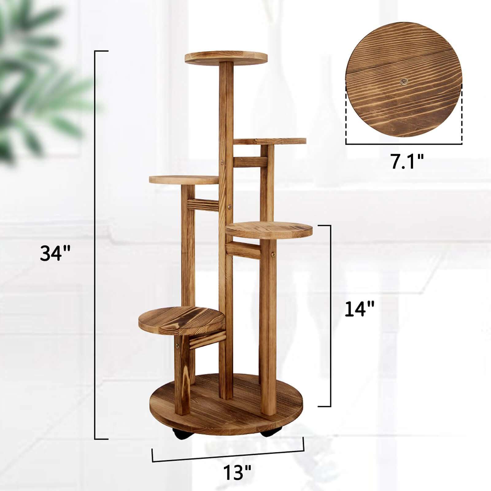 GEEBOBO 5 Tiered Tall Plant Stand for Indoor, Wood Plant Shelf Corner Display Rack, Multi-tier Planter Pot Holder Flower Stand for Living Room Balcony Garden Patio (Walnut) - Image 3