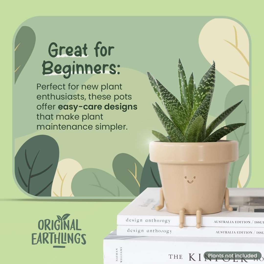 Original Earthlings Sitting Pot - 3.5 Inch Cute Plant Pot - Plastic Funny Planter with Drainage - Unique Cactus Lover Gift - Small Succulent Face Flower Pot - Cute Plant Gifts for Plant Lovers - Image 5