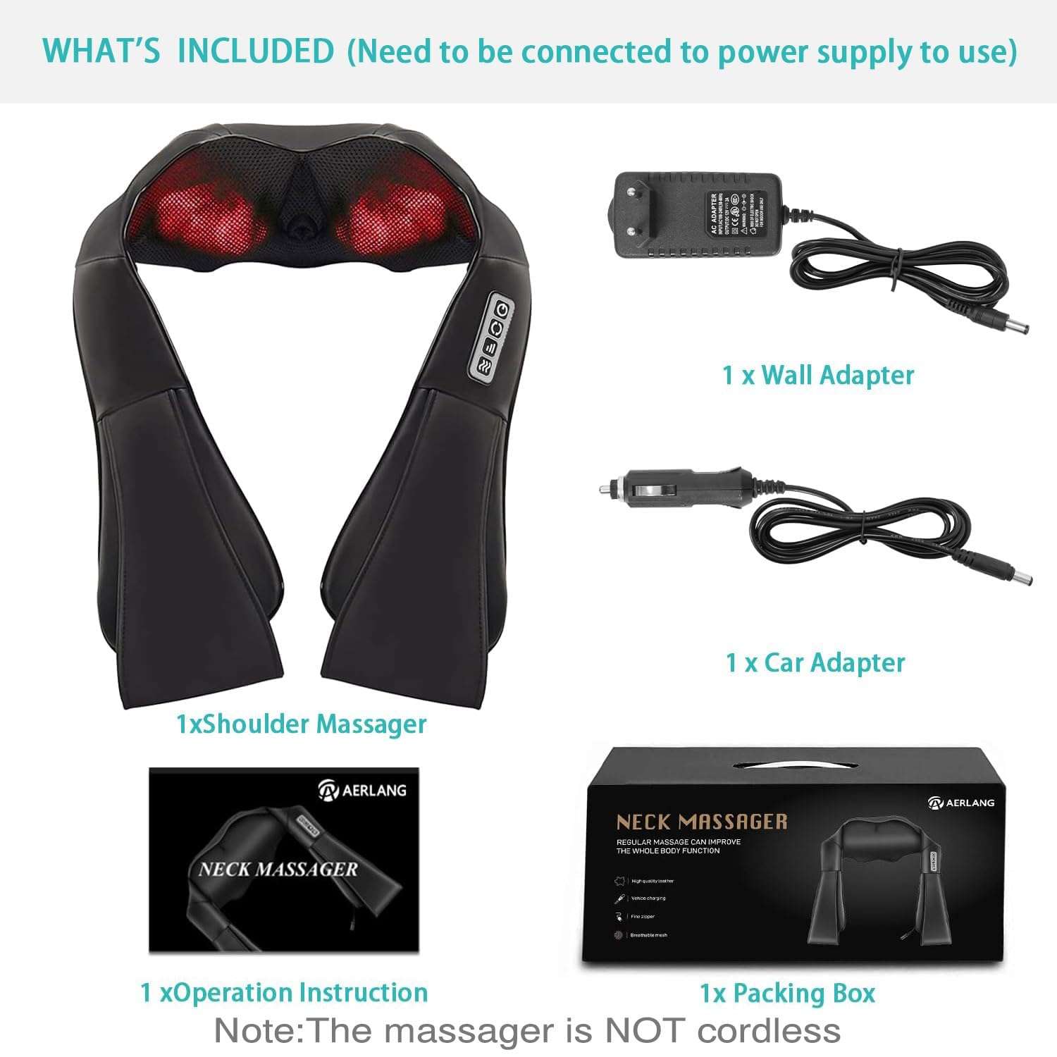 AERLANG Shiatsu Back and Neck Massager, Back Massager Deep Tissue Kneading Neck and Shoulder Massage with Heat, Electric Massage Pillow Fathers Day Gift Ideas from Daughter Son(NOT Cordless) - Image 6