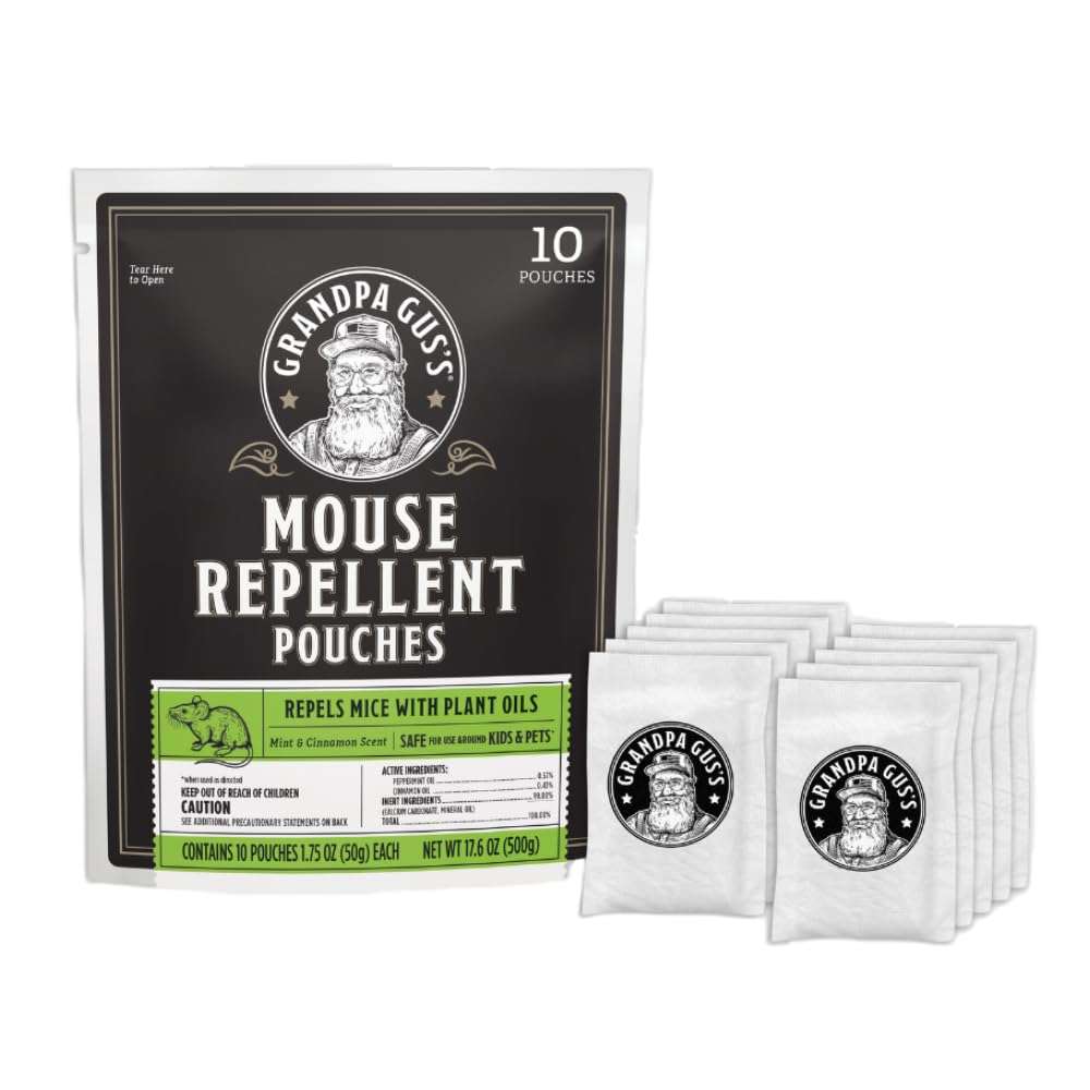 Grandpa Gus's Extra-Strength Mouse Repellent Pouches, Cinnamon/Peppermint Oils Repel Mice from Nesting & Freshen Air in Car/RV/Boat/Garage/Shed/Cabin, 1.75 oz (Pack of 10) - Image 1