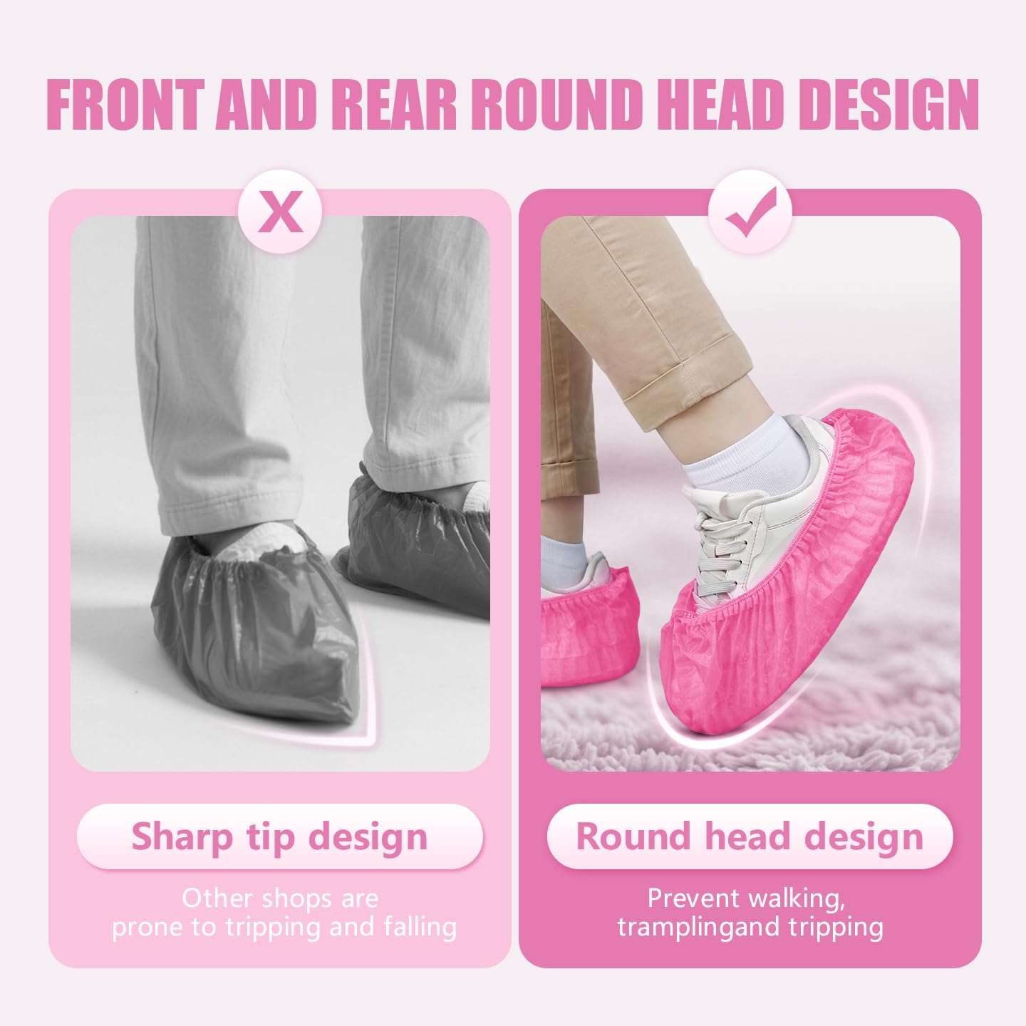 Disposable non-woven striped shoe covers (100 pcs - 50 pairs) durable, breathable, moisture-proof, thickened, odourless, simple and stylish design, suitable for men's size and women's size (Pink.) - Image 4