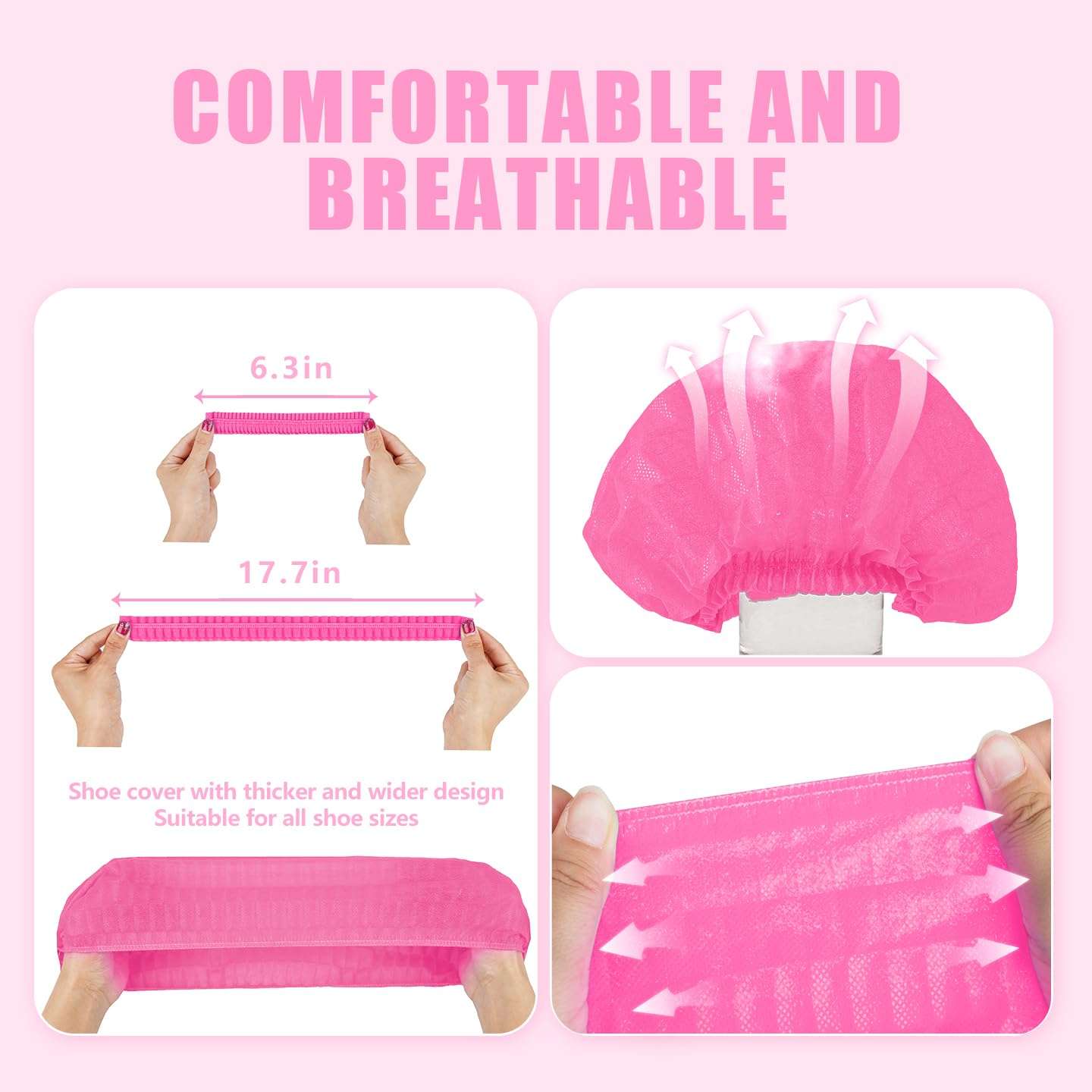 Disposable non-woven striped shoe covers (100 pcs - 50 pairs) durable, breathable, moisture-proof, thickened, odourless, simple and stylish design, suitable for men's size and women's size (Pink.) - Image 3