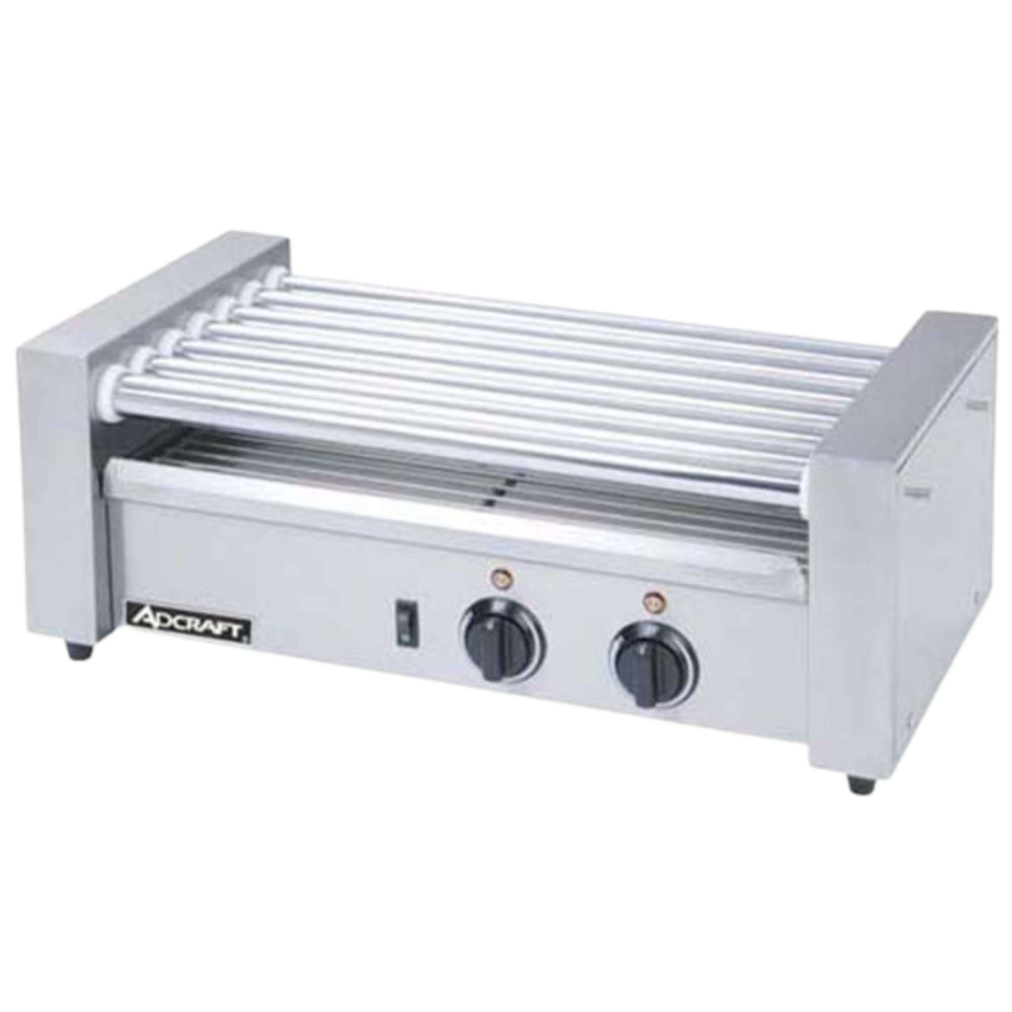 Adcraft RG-07 18 Hot Dog Roller Grill, 7-Roller, Stainless Steel, Flat Top, 560-Watts, 120v, NSF - Image 1