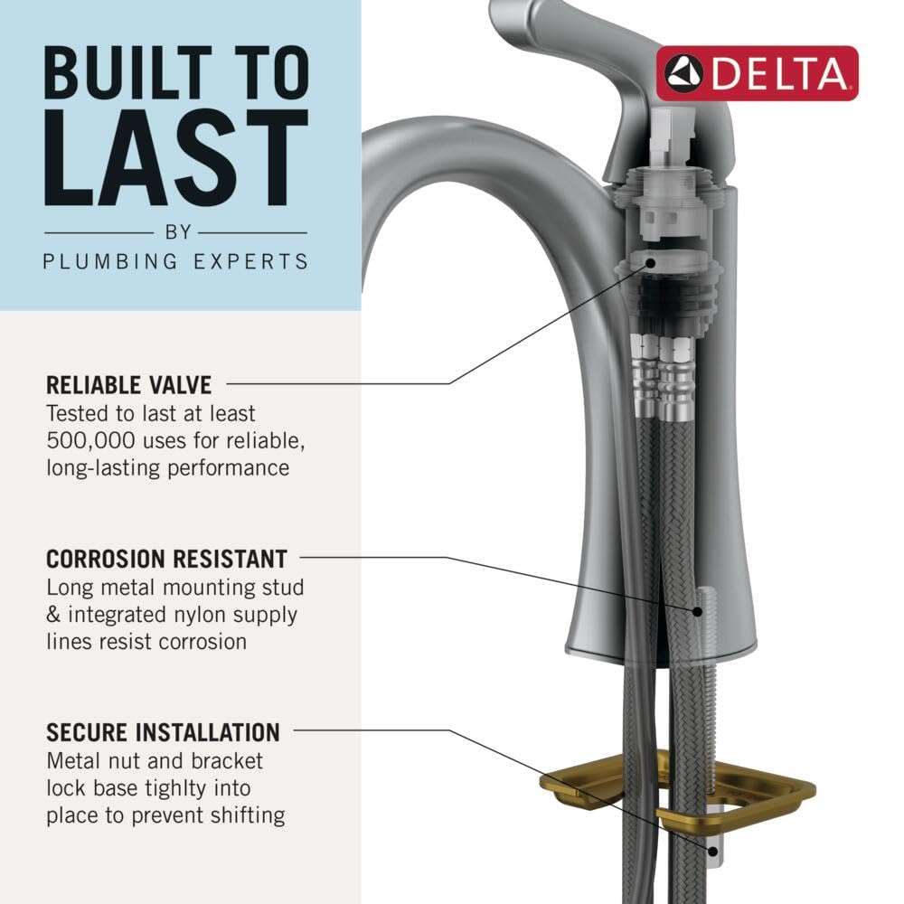 Delta Faucet Arvo Single Hole Bathroom Faucet Brushed Nickel, Single Handle Bathroom Faucet, Bathroom Sink Faucet, Drain Assembly Included, SpotShield Stainless 15840LF-SP - Image 6