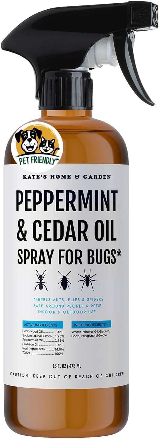 Kate's Home & Garden Peppermint Oil Spray for Bugs, Ants, Insects, Spiders. Pesticide and Insecticide Indoor Repellent Pest Control with Cedarwood Oil (16oz, Natural, Pet Safe, Non Toxic) - Image 1