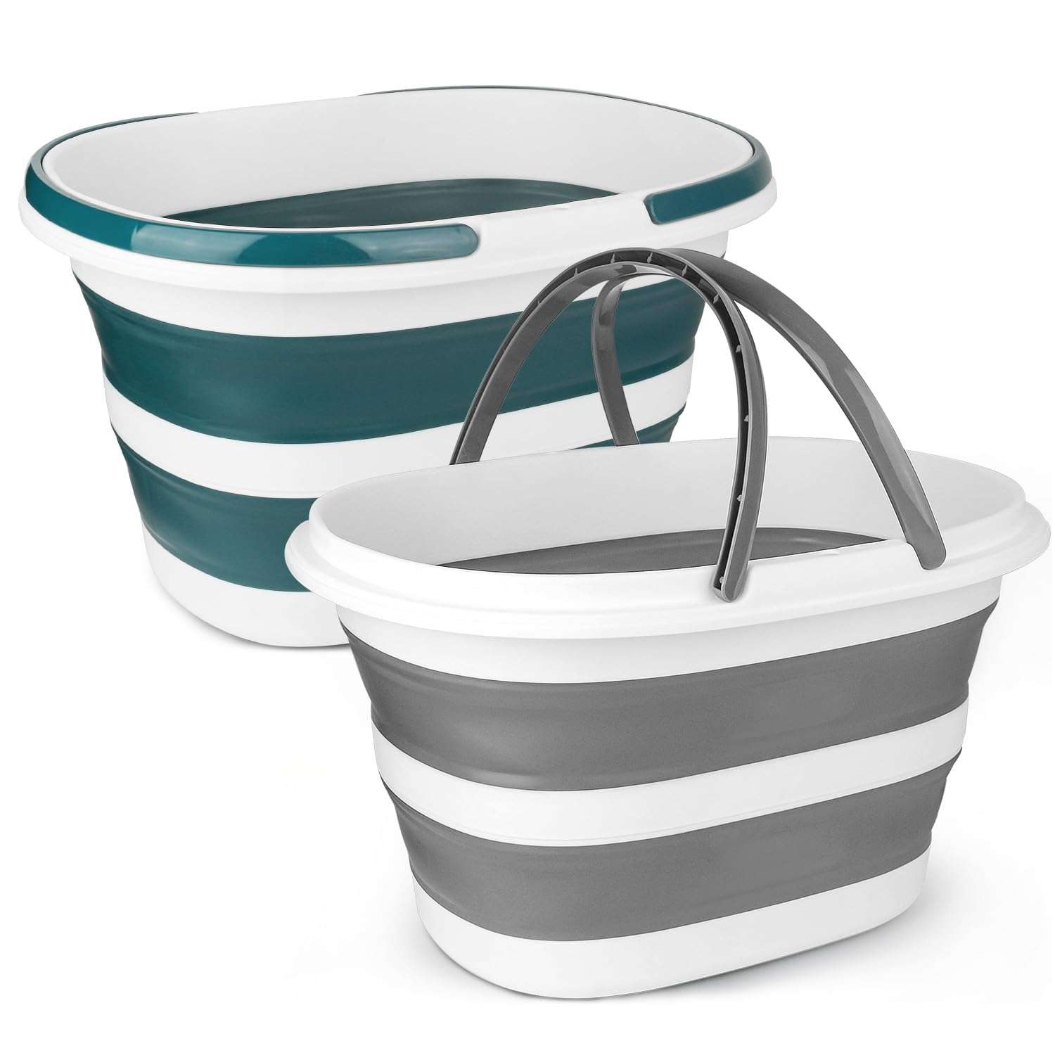 Collapsible Mop Bucket with Handle for Cleaning, 16L(4.2 Gallon) Silicone Square Mopping Bucket for Windows Cleaning or Car Washing, Cleaning Supplies Organizer Plastic Bucket for Storage, 2 Pack - Image 1