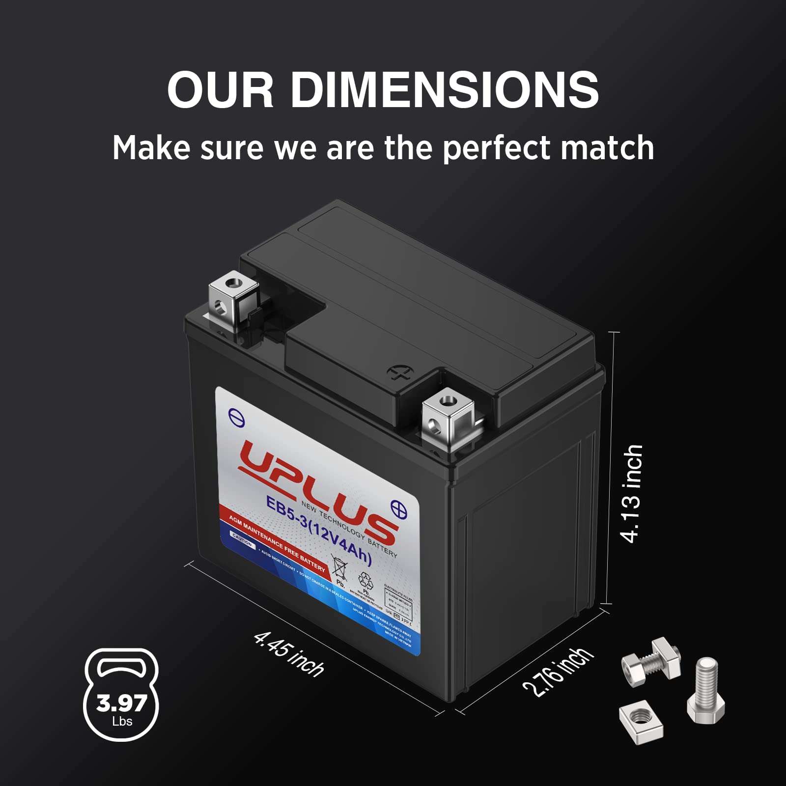 UPLUS YTX5L-BS ATV Motorcycle Battery, EB5-3 Maintenance Free 12V 4Ah SLA Batteries Scooter AGM Battery, Replacement for GTX5L-BS, ETX5L-BS, CTX5L-BS, BTX5L-BS, PTX5L-BS, AGM12-5, YTZ5S-BS - Image 6