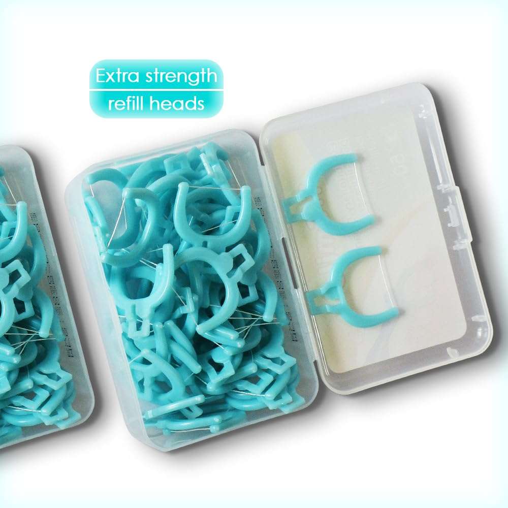 T.Smile NoFuss Dental Flosser Kit, 5-inch Long Handle & Refill Heads, Extra-Strength Floss for Comfortable Clean, Fluoride Free, (1 Blue Handle + 100 Extra-Strength Floss Refills) - Image 7