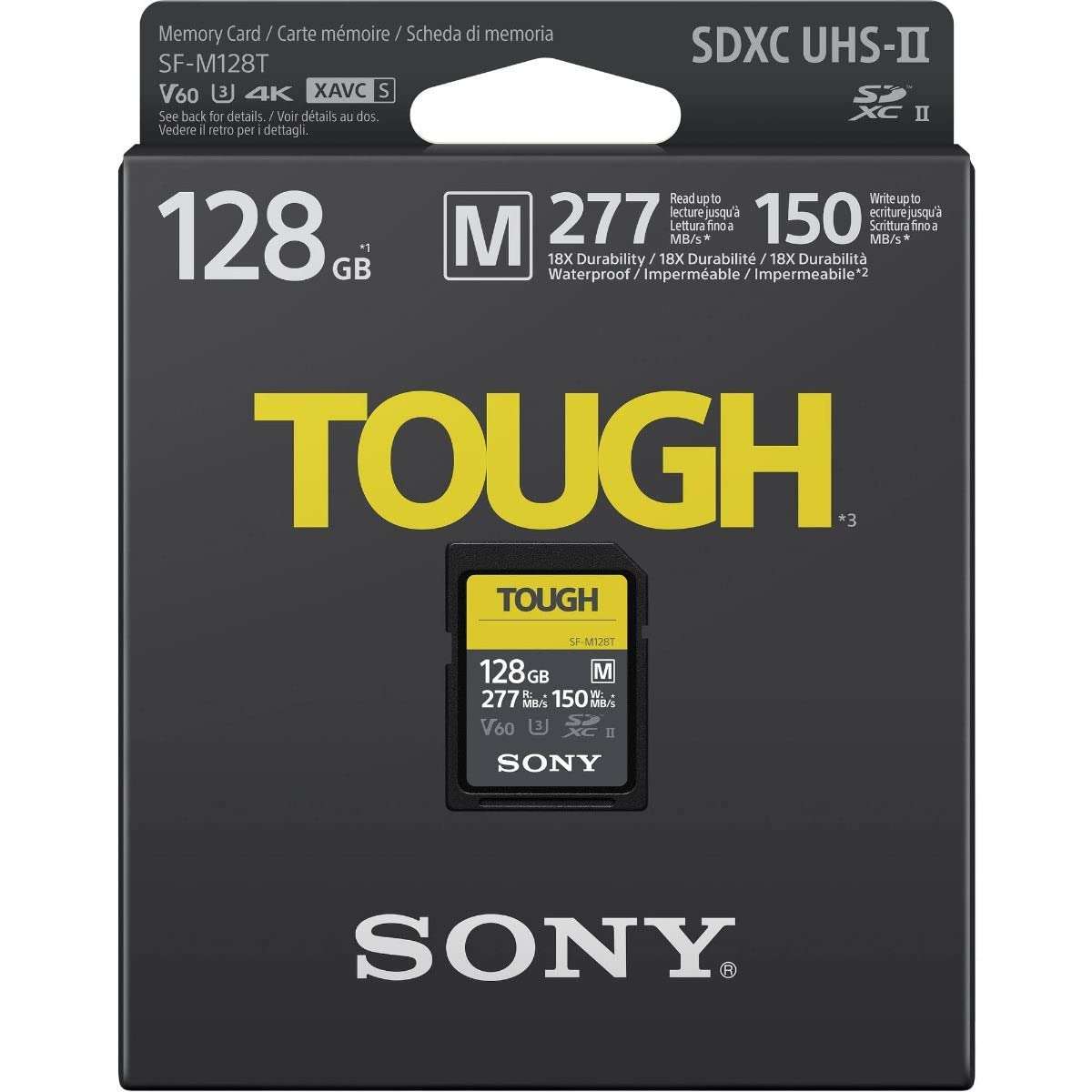 Sony TOUGH-M series SDXC UHS-II Card 128GB, V60, CL10, U3, Max R277MB/S, W150MB/S (SF-M128T/T1) - Image 3