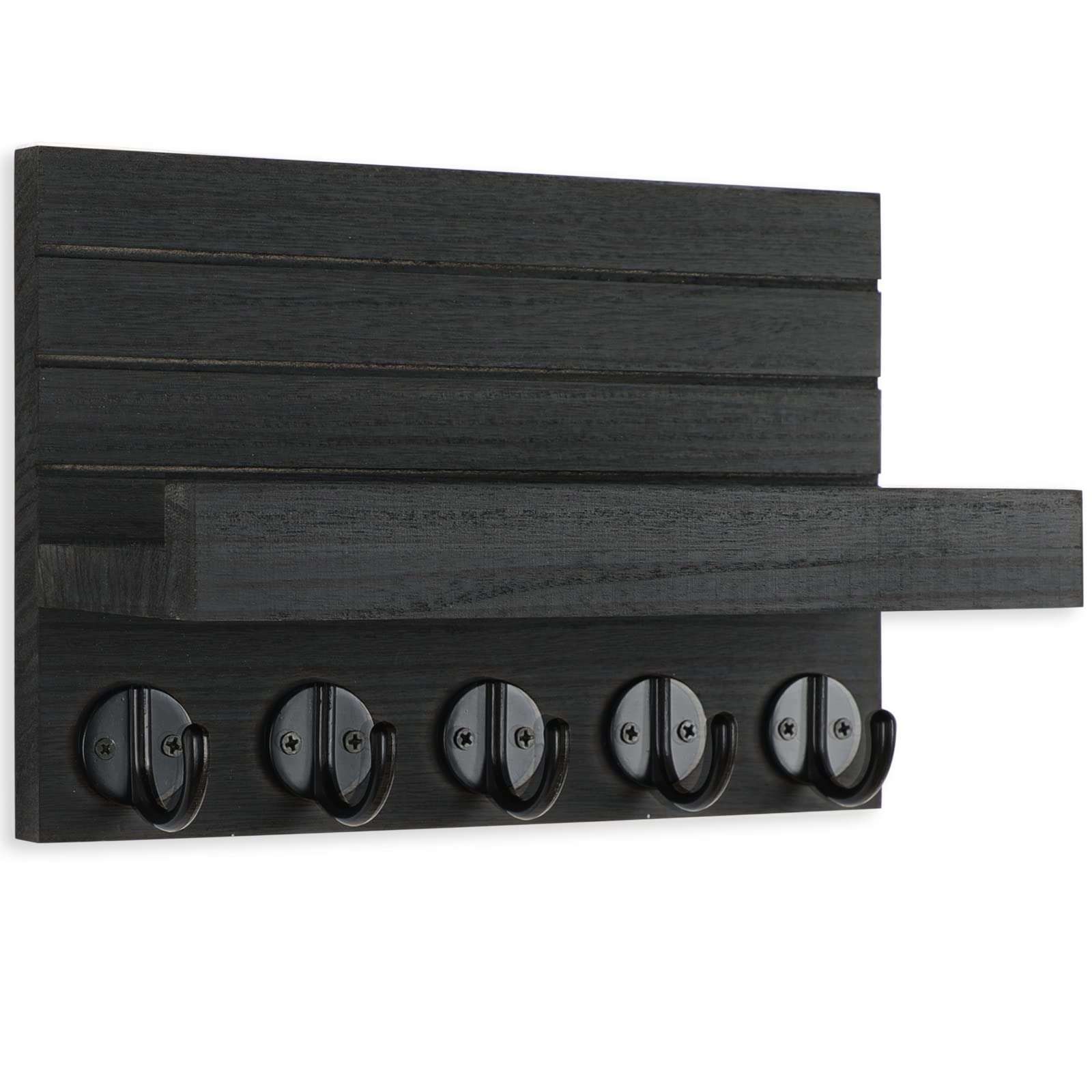 Lwenki Key Holder for Wall, Decorative Key and Mail Holder with Shelf Has Large Hooks for Bags, Coats, Umbrella – Paulownia Wood Key Hanger with Mounting Hardware (9.8”W x 6.7”H x 4.2”D) - Image 3