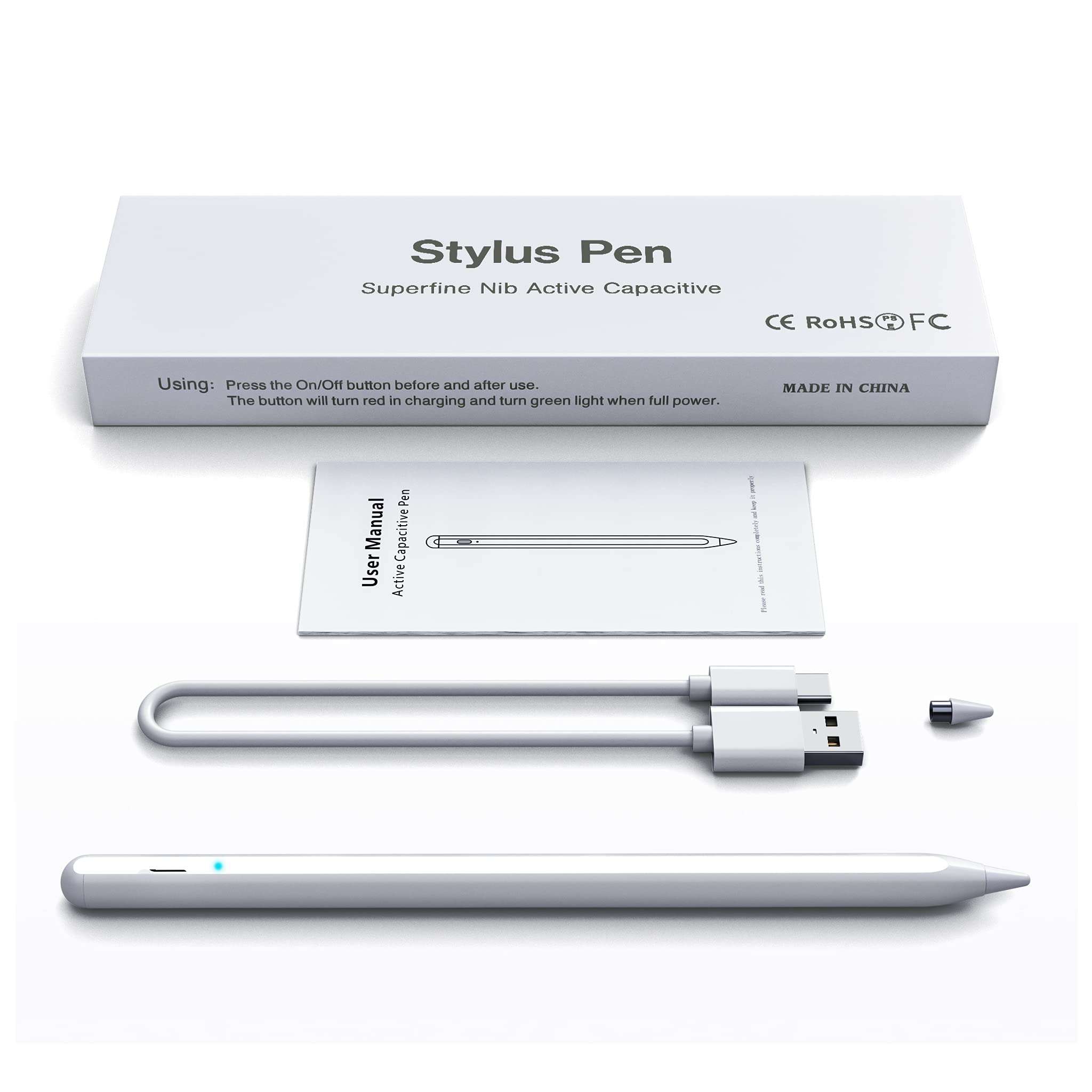 Stylus Pen, Active Stylus Pen Compatible for iOS and Android Touchscreens/Phones, Rechargeable Stylus Pen with Dual Touch Screen, Stylus Pencil for A-pple/Android/Tablet, 16.5CM,White - Image 9