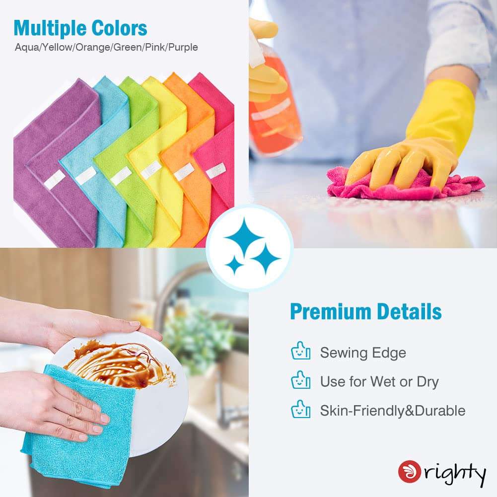Orighty Microfiber Cleaning Cloth Pack of 12, Microfiber Towels for Cars, Highly Absorbent Car Cleaning Supplies, Lint Free Cloths Clean Rags for Car Care, House, Kitchen, 12x12 inch - Image 6