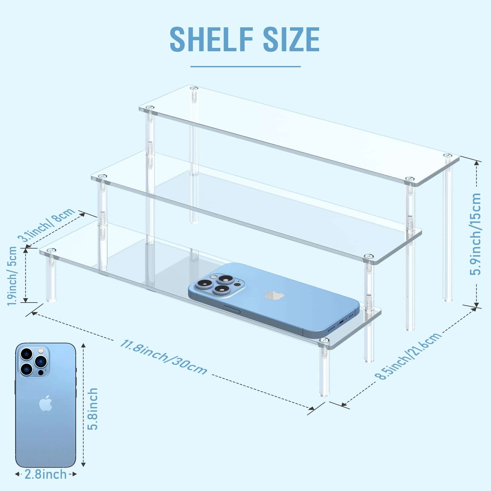 Aredpoook Acrylic 3 Tier Perfume Organizer Display, Cupcake Stand Holder, Large Shelf Risers for Figures, Dessert Shelves for Party, Riser Stand for Decoration and Organizer, Clear - Image 3