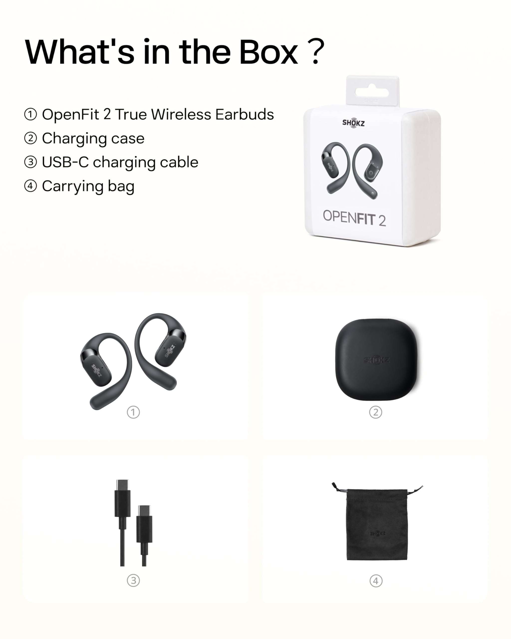 SHOKZ New OpenFit 2 Open-Ear Headphones, True Wireless Bluetooth Earphones with Microphone, Earhook Earbuds with 48 Hours of Playtime, Fast Charging, IP55 Water-Resistant, with Carrying Bag, Black - Image 11