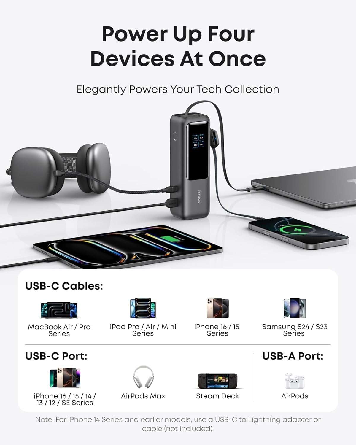 Anker Laptop Power Bank, 25,000mAh Portable Charger with Triple 100W USB-C Ports, Built-in and Retractable Cables, for iPhone 16/15 Series, MacBook, Samsung, and More (Flight-Approved) - Image 5