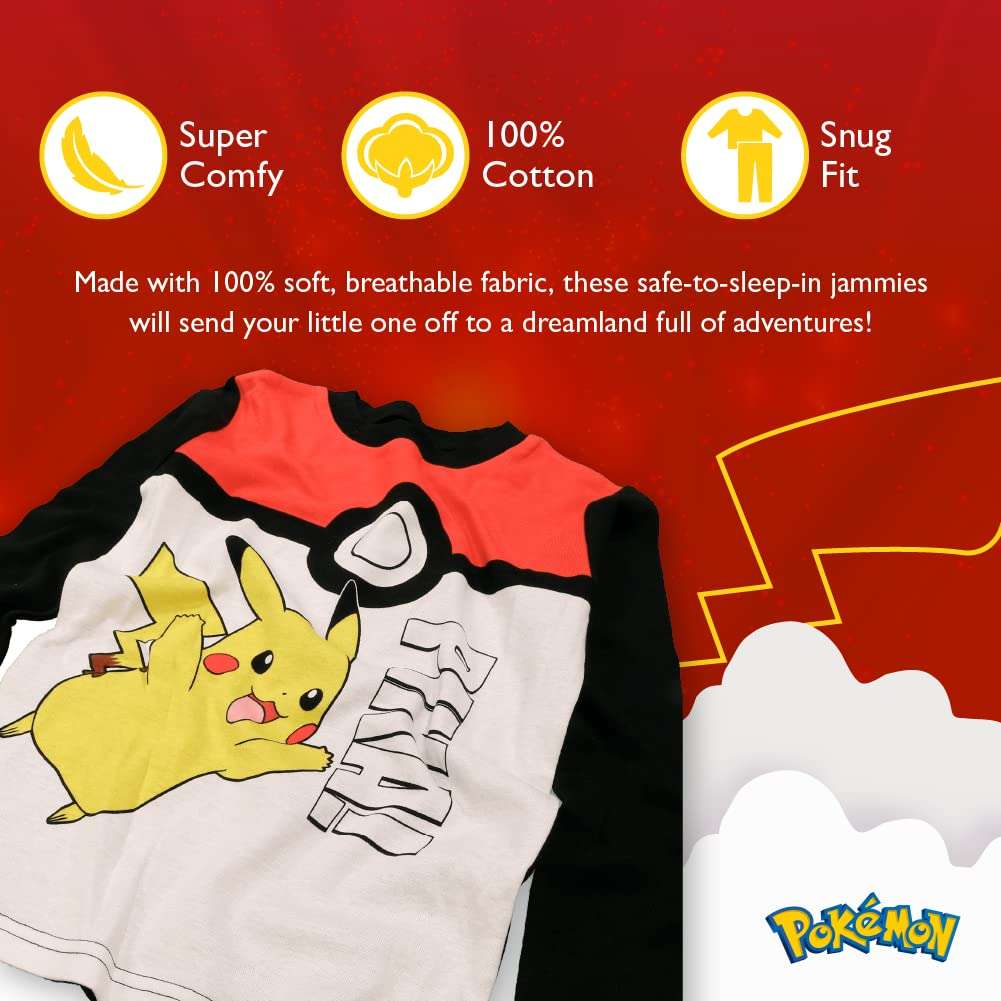 Pokémon Boys' 6-Piece Snug-fit Cotton Pajama Set, Soft & Cute for Kids - Image 5